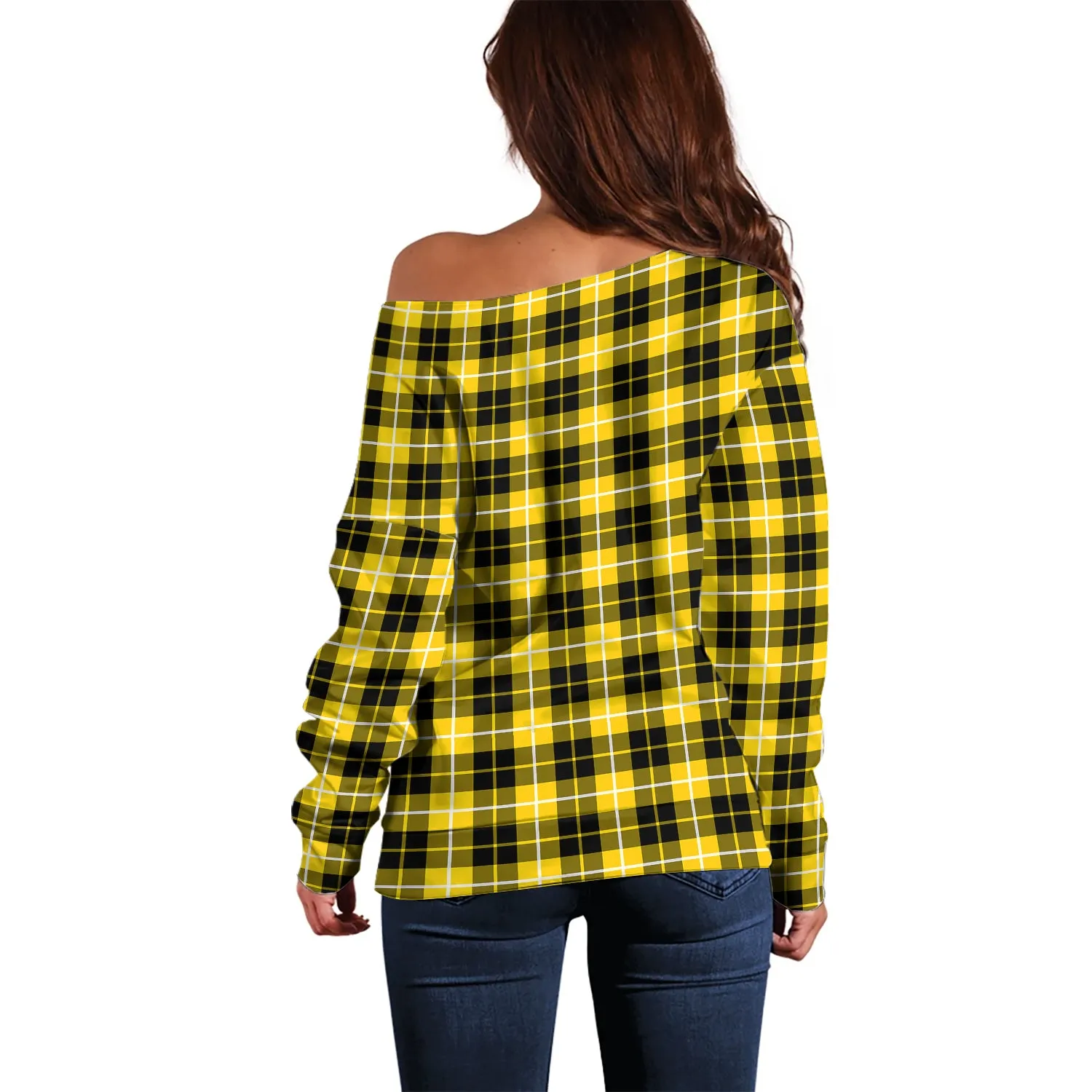 Barclay Dress Modern Tartan Off Shoulder Women Sweater with Family Crest