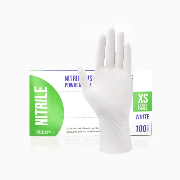 Barneys Nitrile Disposable Gloves Powder Free - White - Extra Small - 100 Pieces