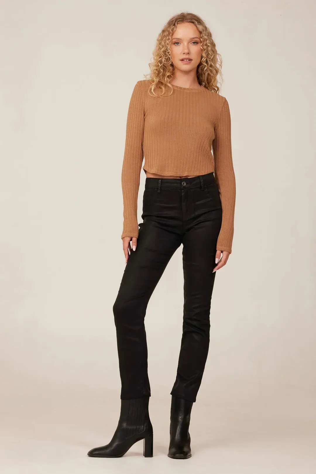 Bella Dahl Long Sleeve Crop Crew - ICED MOCHA