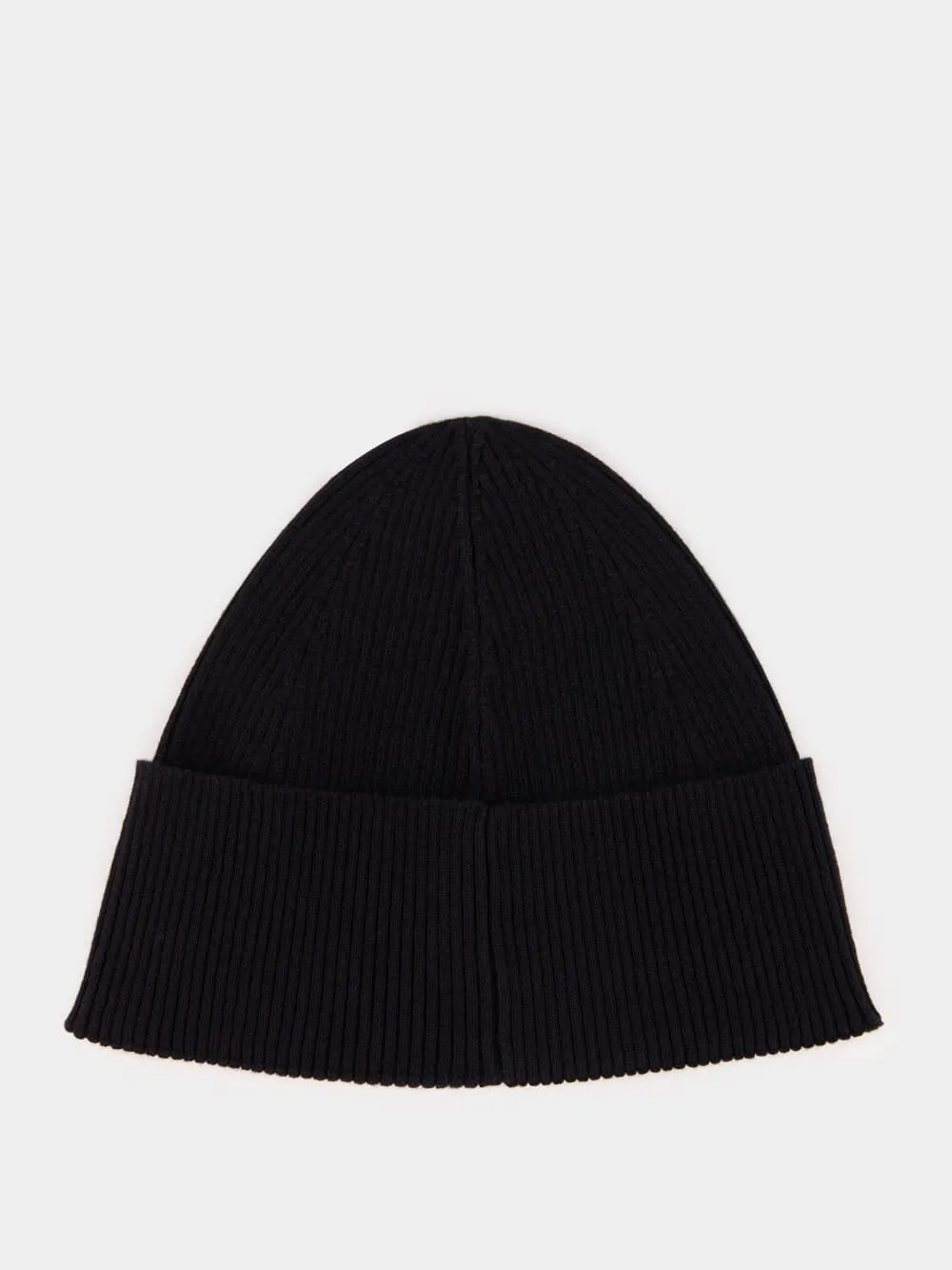 Black Cashmere Rib-Knit Beanie