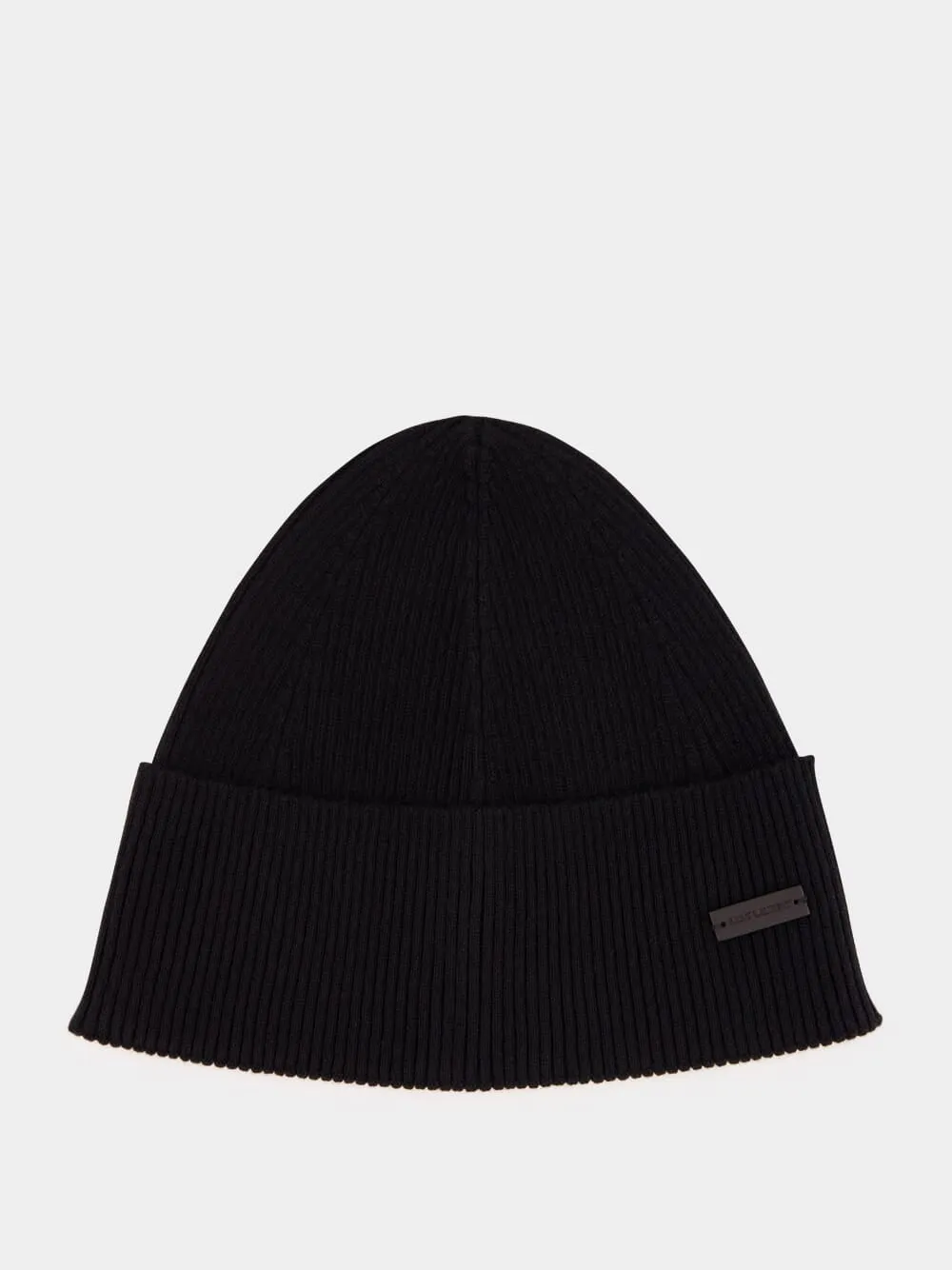 Black Cashmere Rib-Knit Beanie