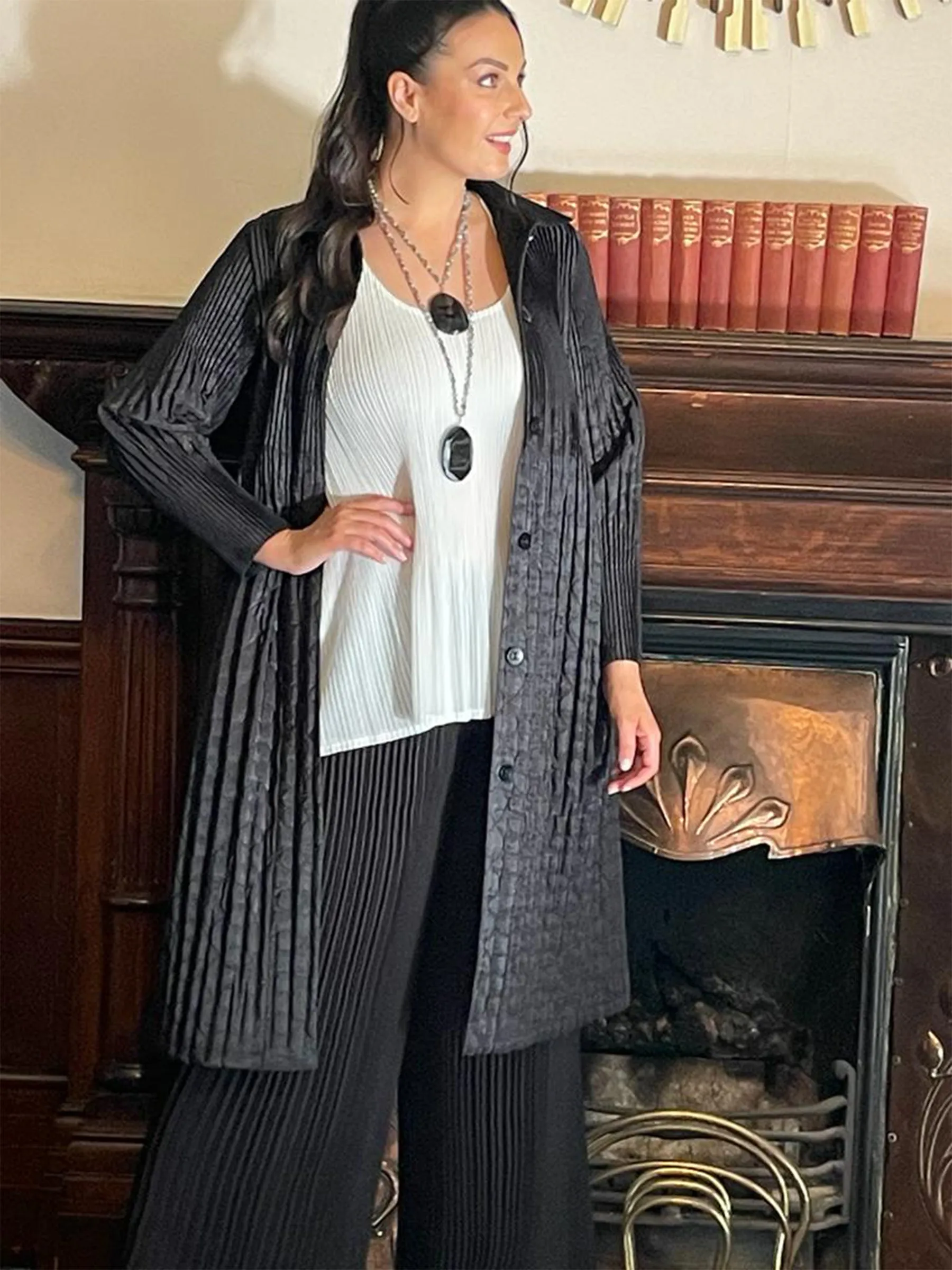 Black Long Pleated Coat