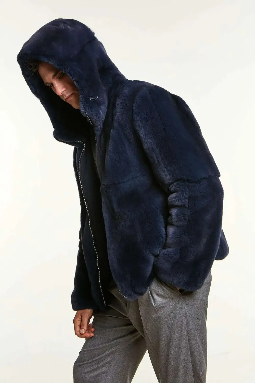 Blue fur jacket mens