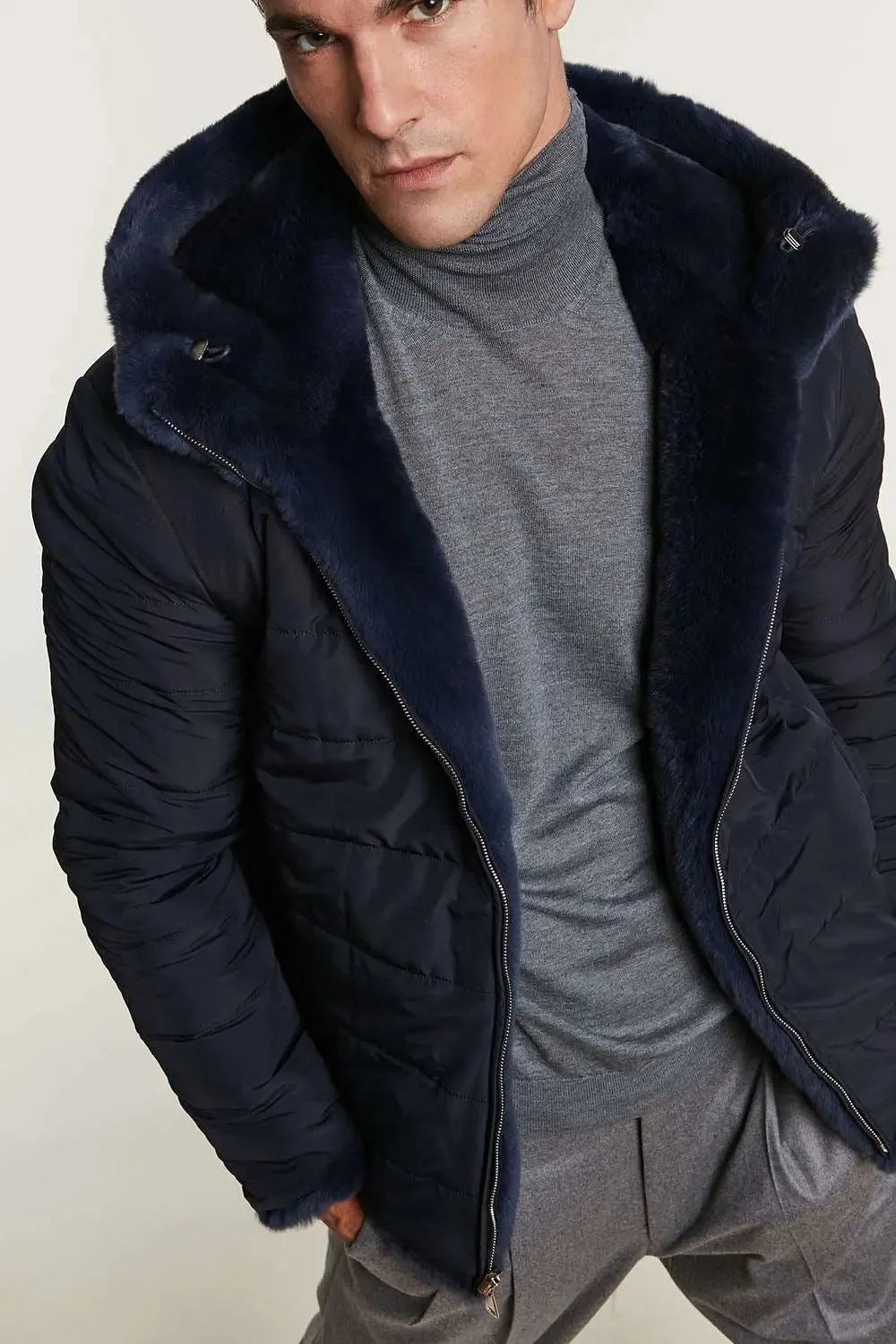 Blue fur jacket mens