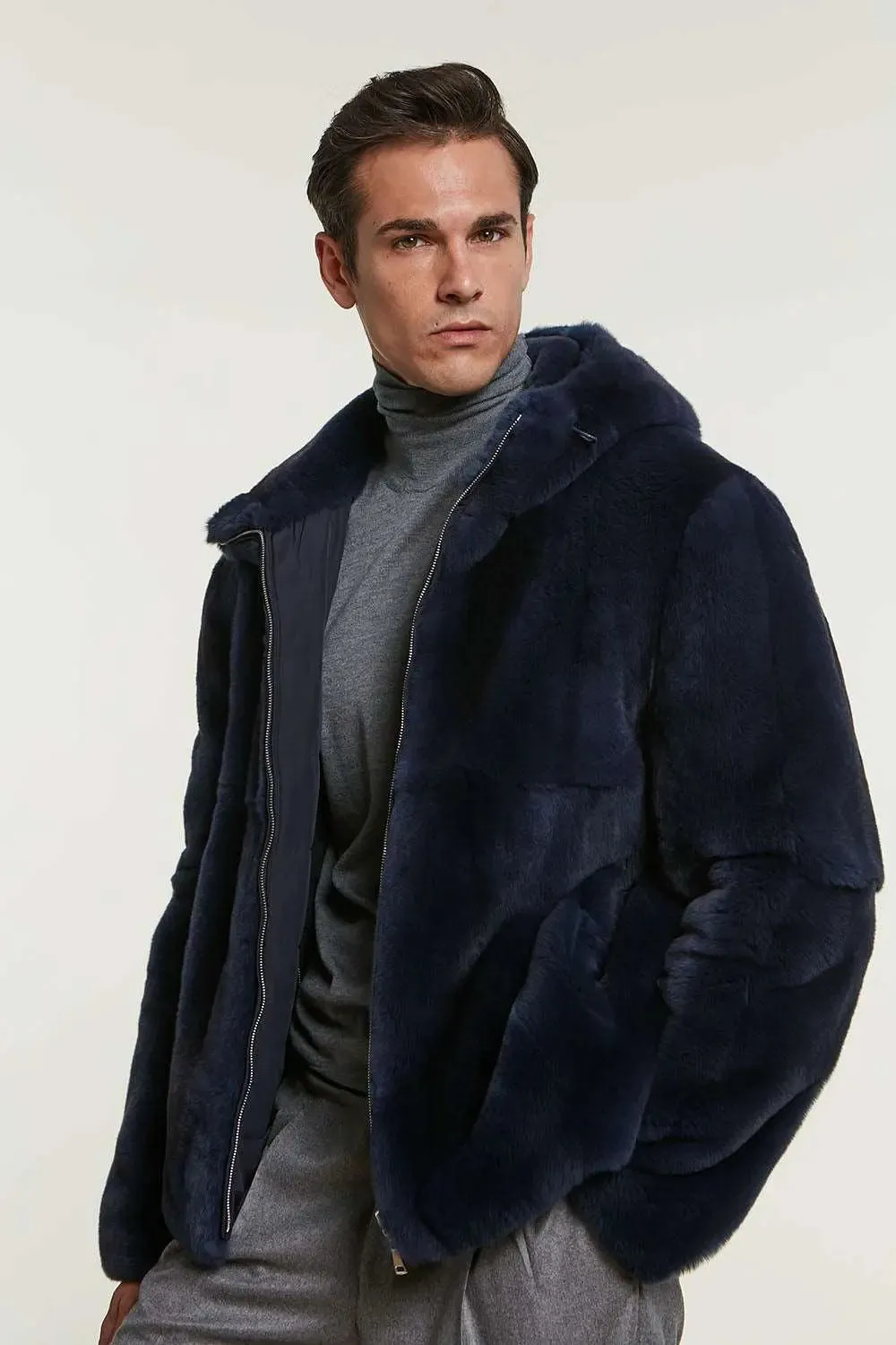 Blue fur jacket mens