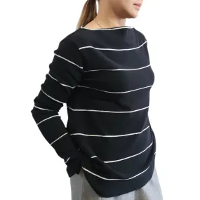 Boat Neck Sweater Wide Stripes Black