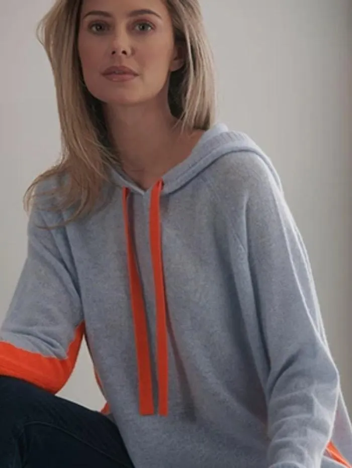 Brodie Cashmere Contrast Hoodie Blue Mist And Orange