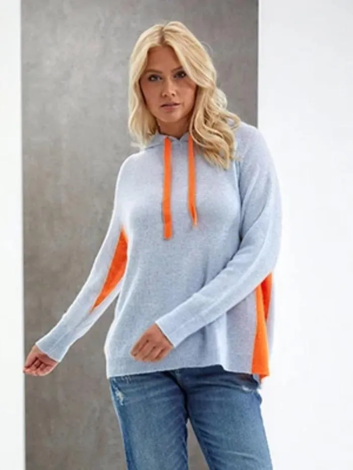 Brodie Cashmere Contrast Hoodie Blue Mist And Orange