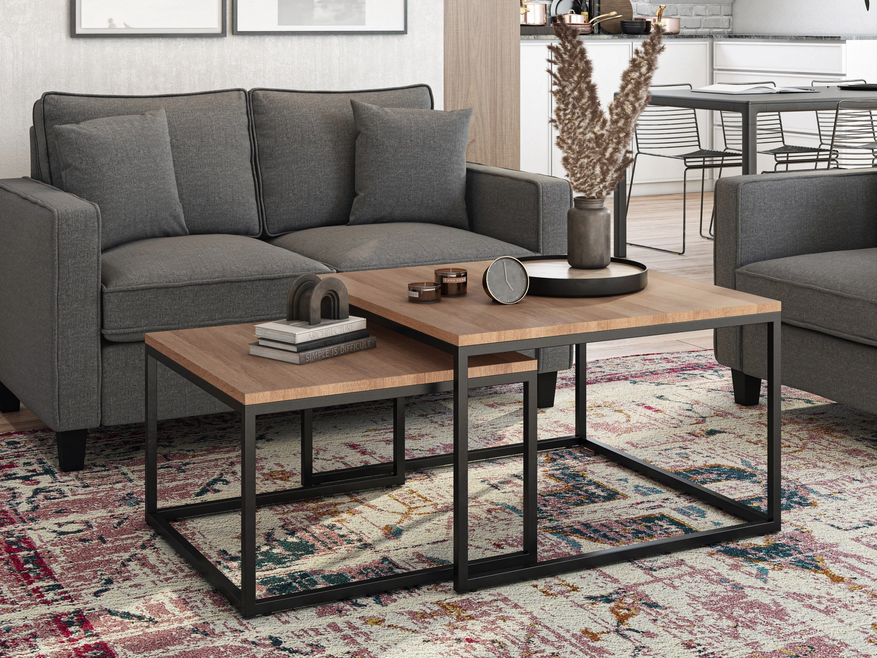 Brown Wood Square Nesting Coffee Tables