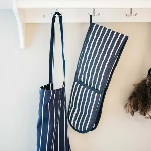 Butchers Stripe Navy & White Double Oven Gloves