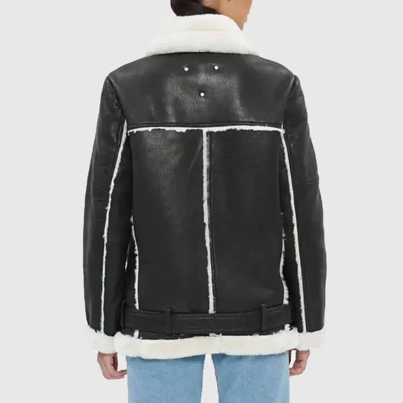 Buy Best Sale Womens Black Oversized Shearling Leather Jacket