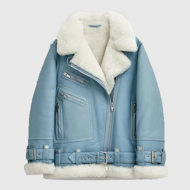 Buy Best Women Style Light Blue B3 RAF Aviator Styled Sheepskin Shearling Leather Jacket