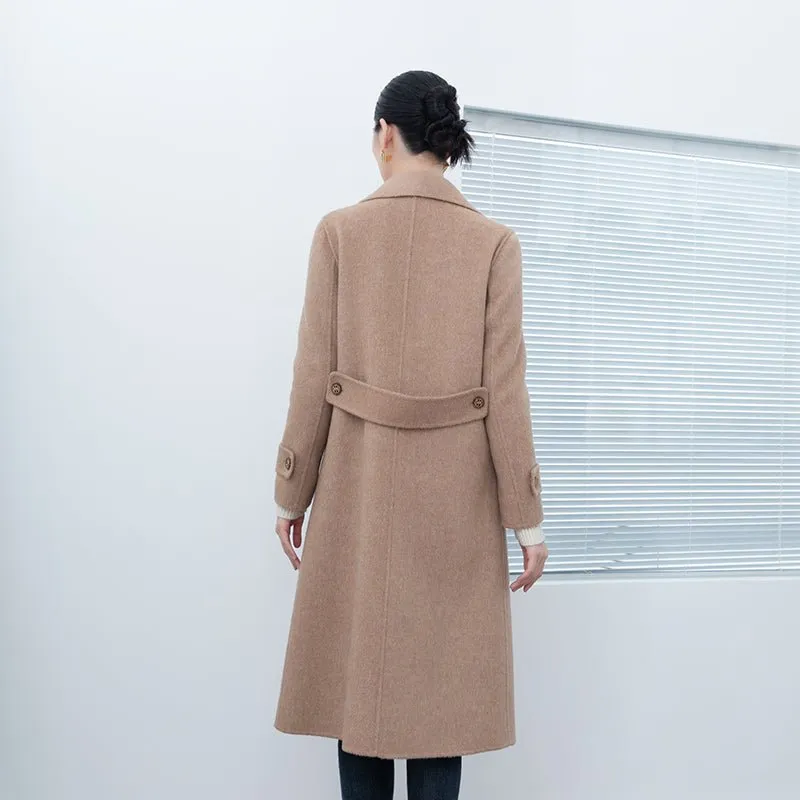 Camel Double Breasted Long Wool Overcoats