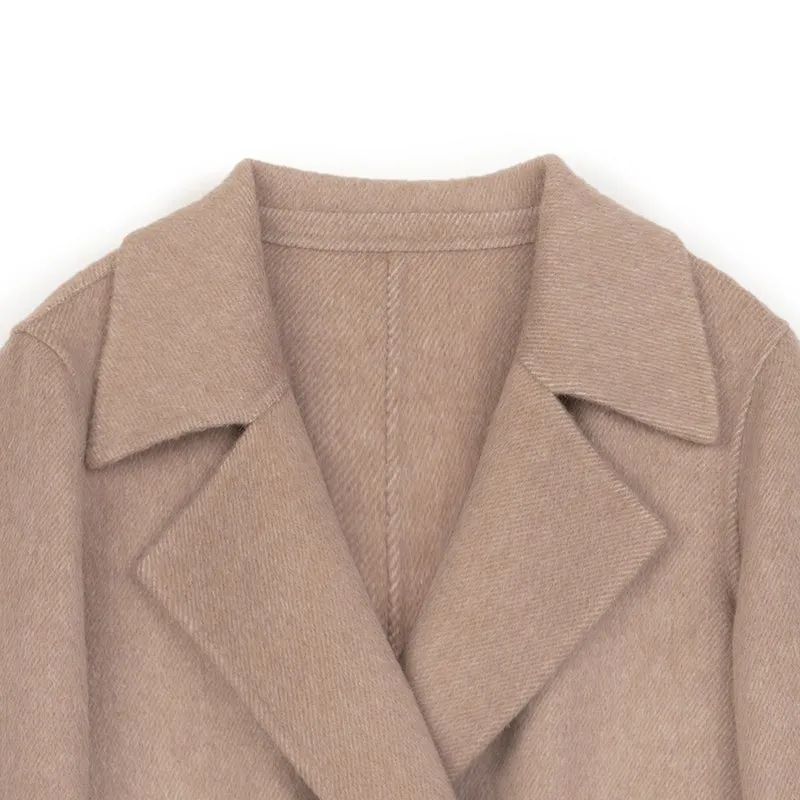 Camel Double Breasted Long Wool Overcoats