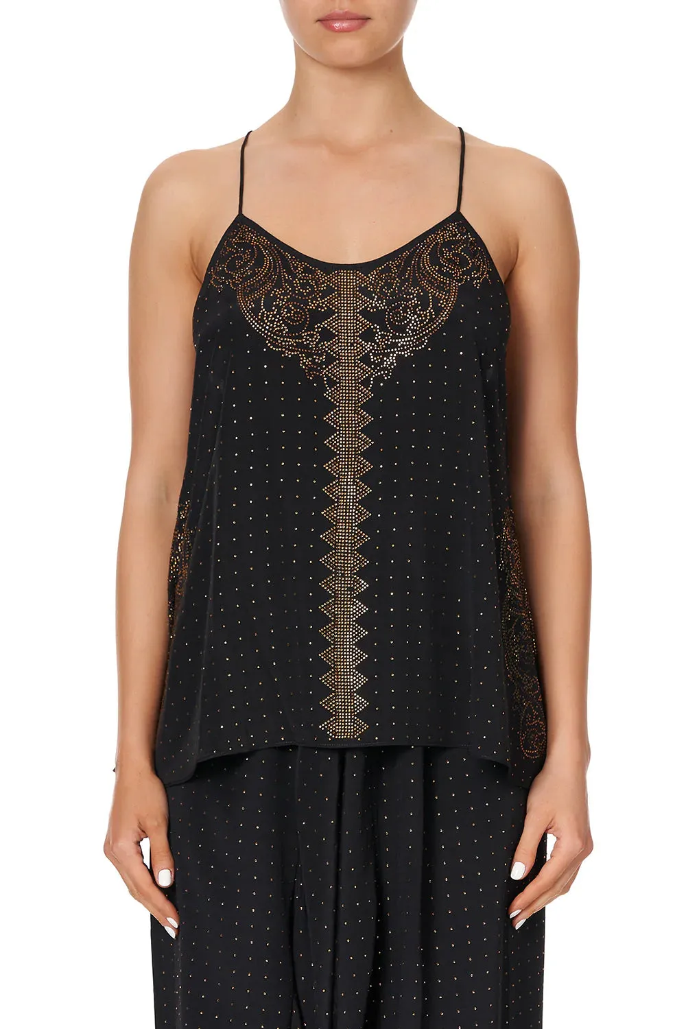 CAMILLA LUXE BLACK T BACK SHOESTRING TOP