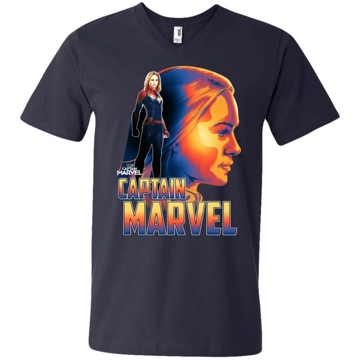 Captain Marvel Bold Sunset Portrait Men V-Neck T-Shirt