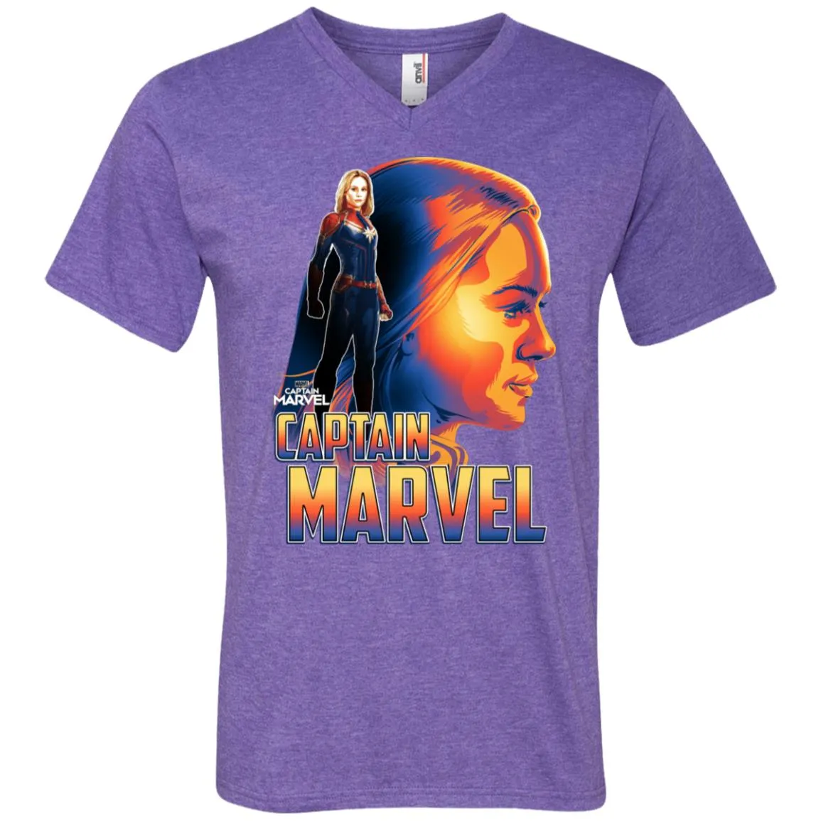 Captain Marvel Bold Sunset Portrait Men V-Neck T-Shirt