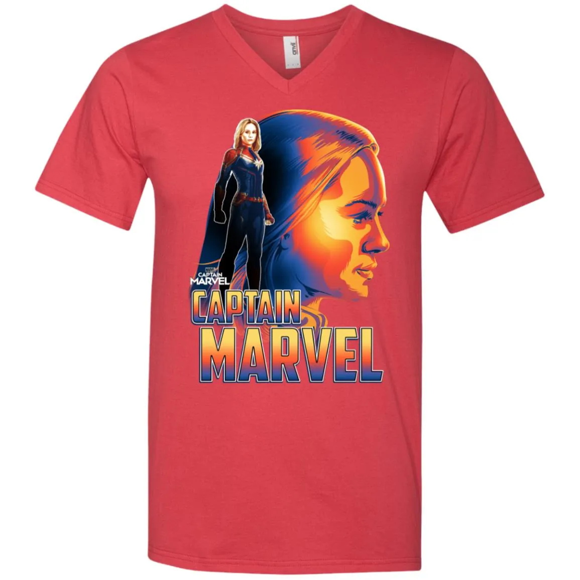 Captain Marvel Bold Sunset Portrait Men V-Neck T-Shirt