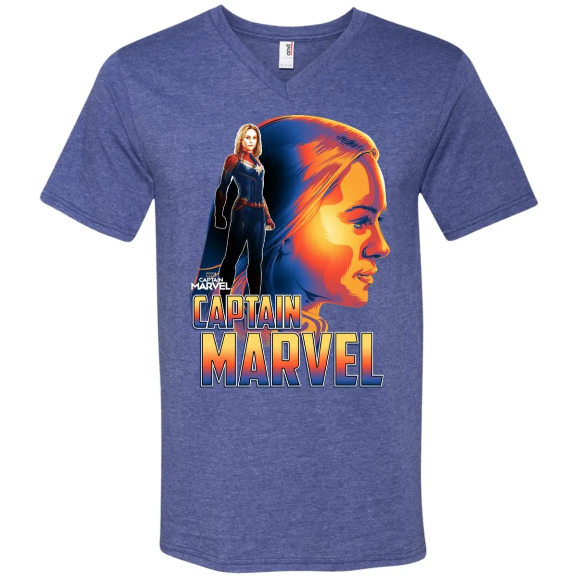 Captain Marvel Bold Sunset Portrait Men V-Neck T-Shirt