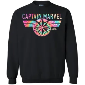 Captain Marvel Logo Banner Tie Dye Colors Crewneck Pullover Sweatshirt