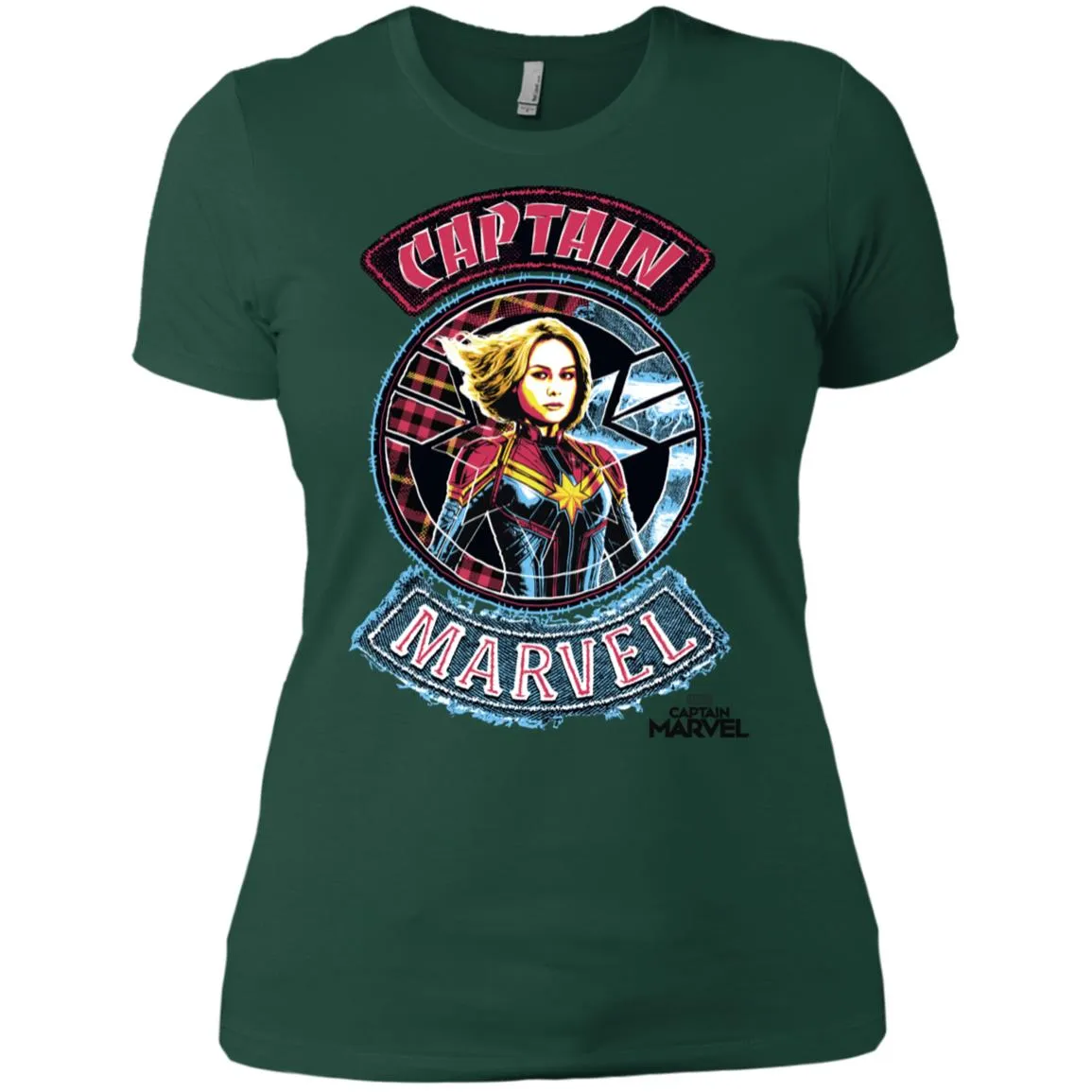 Captain Marvel Stitched Patched Portrait Women Cotton T-Shirt