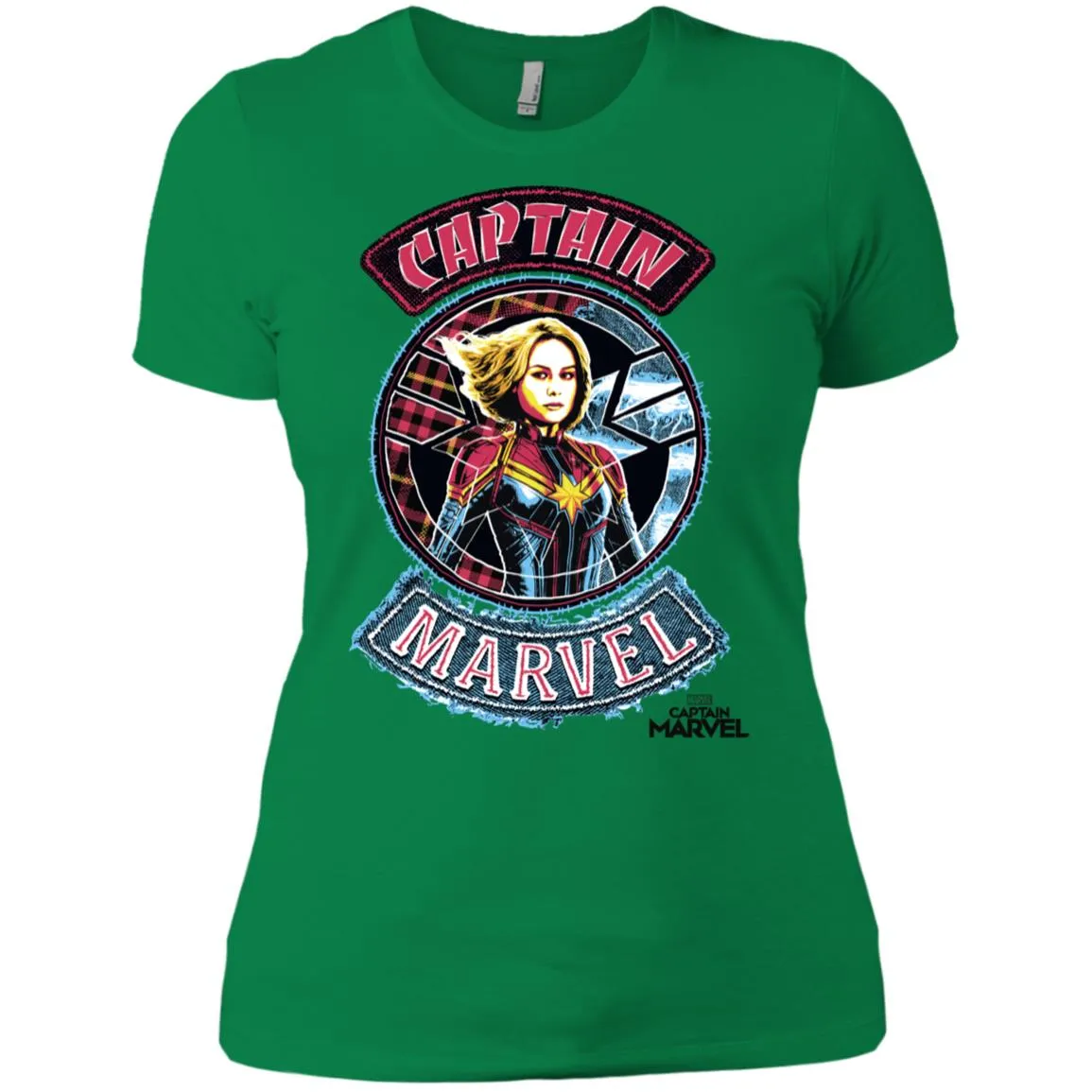 Captain Marvel Stitched Patched Portrait Women Cotton T-Shirt