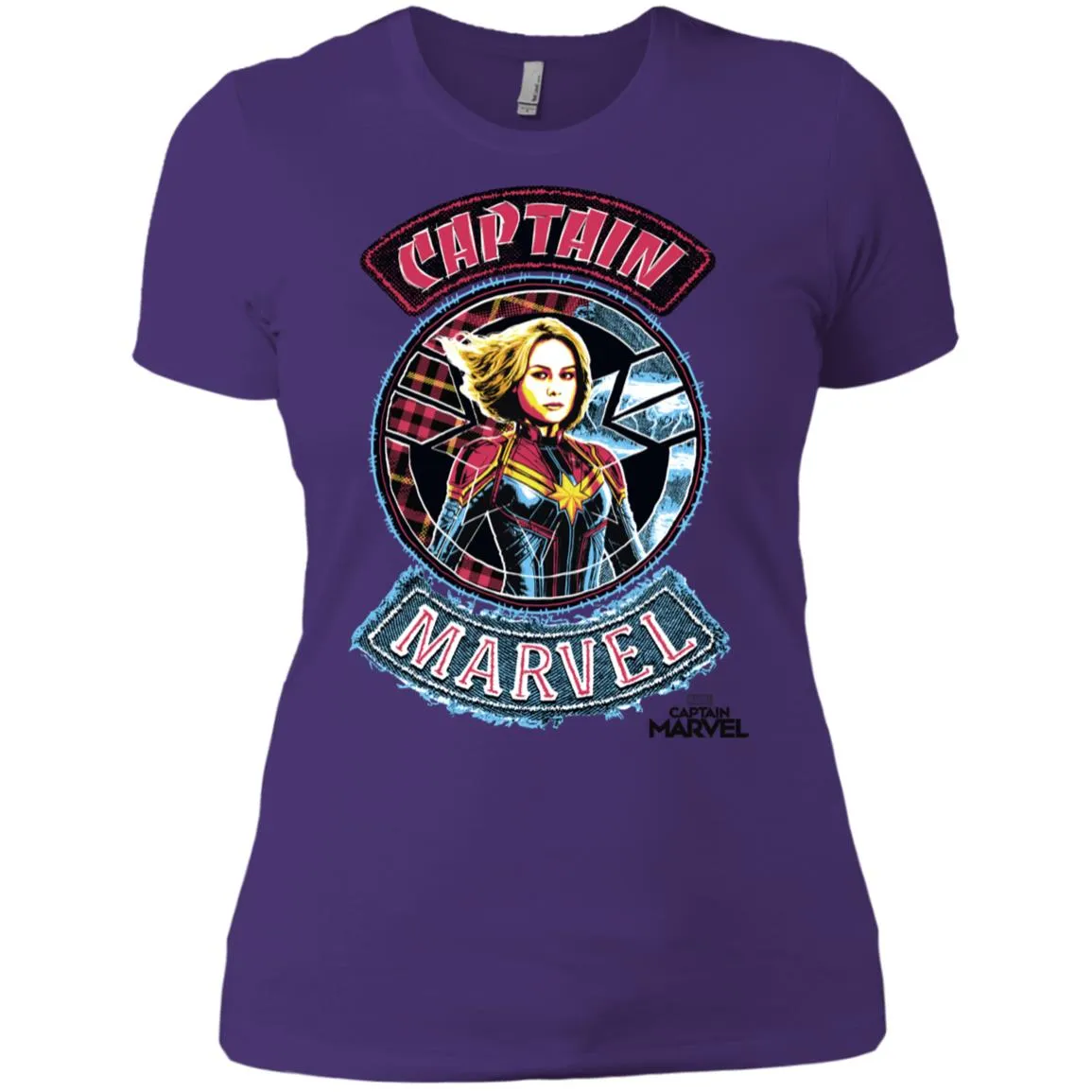 Captain Marvel Stitched Patched Portrait Women Cotton T-Shirt