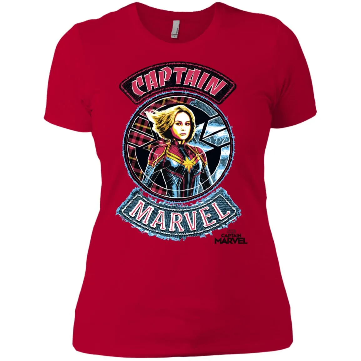 Captain Marvel Stitched Patched Portrait Women Cotton T-Shirt