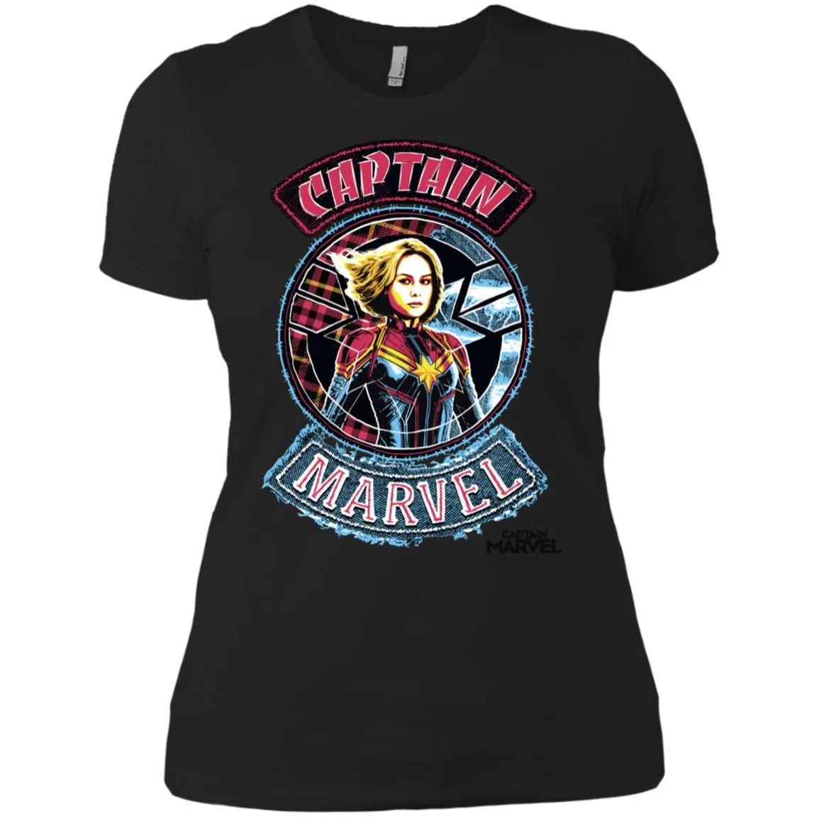 Captain Marvel Stitched Patched Portrait Women Cotton T-Shirt