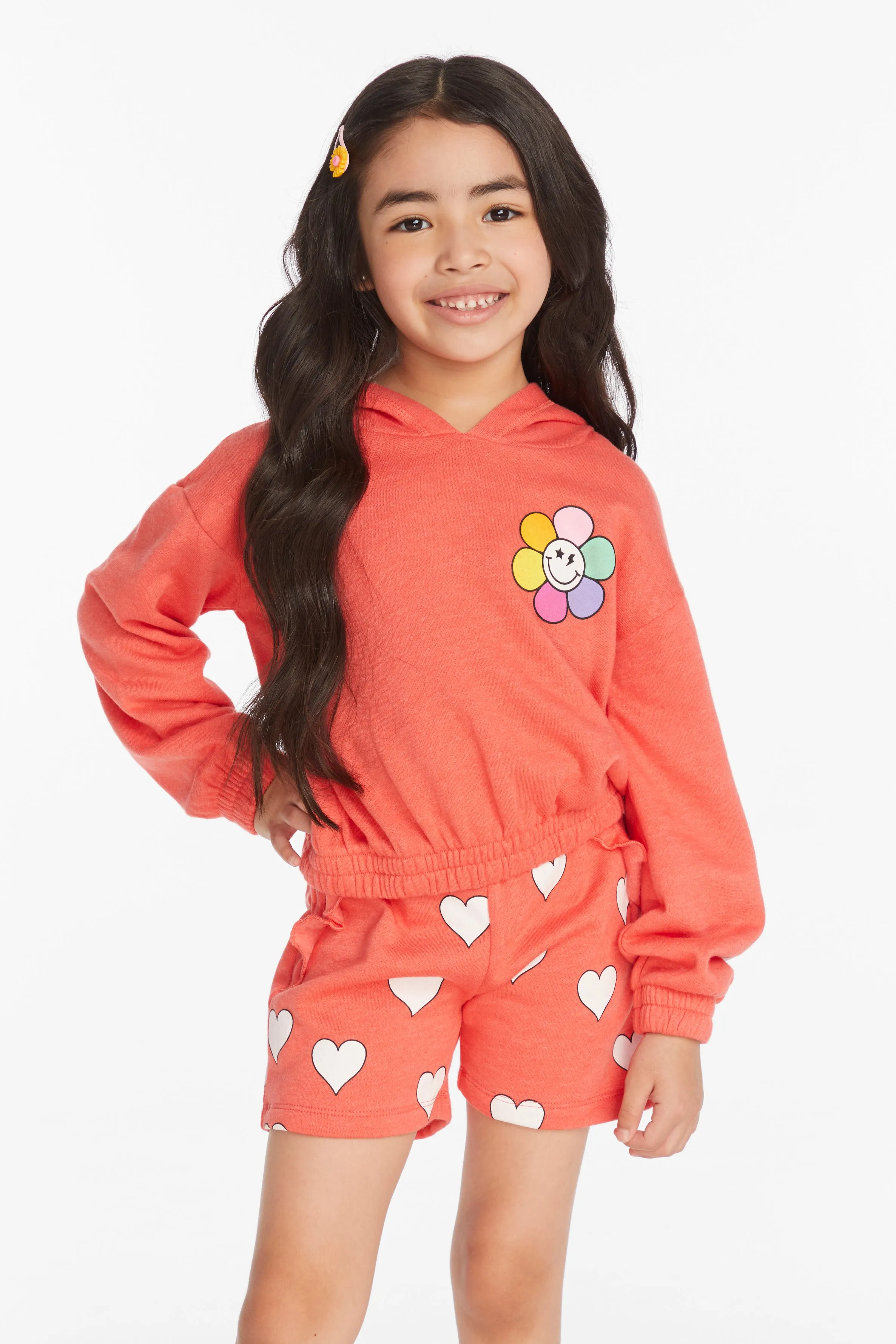 Chaser Smiley Flower & Hearts Girls Pullover Hoodie