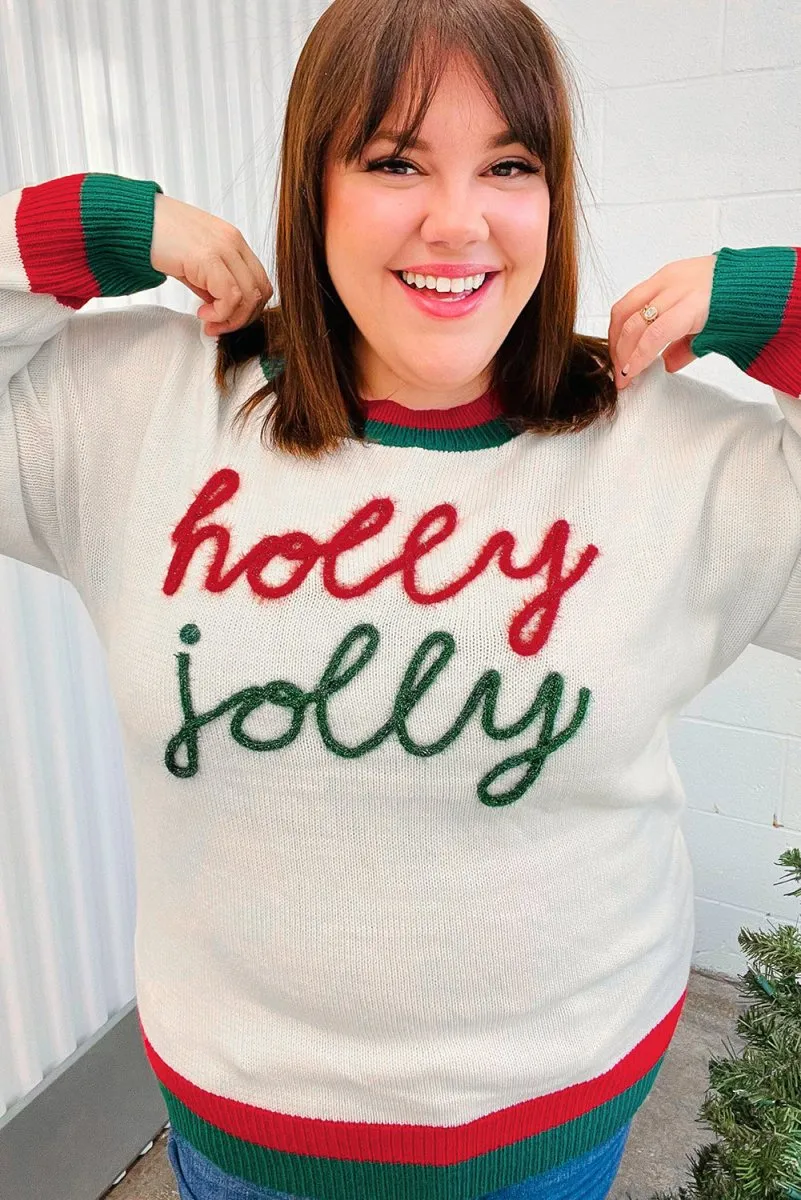 Christmas "Holly Jolly" Tinsel Plus Size Sweater