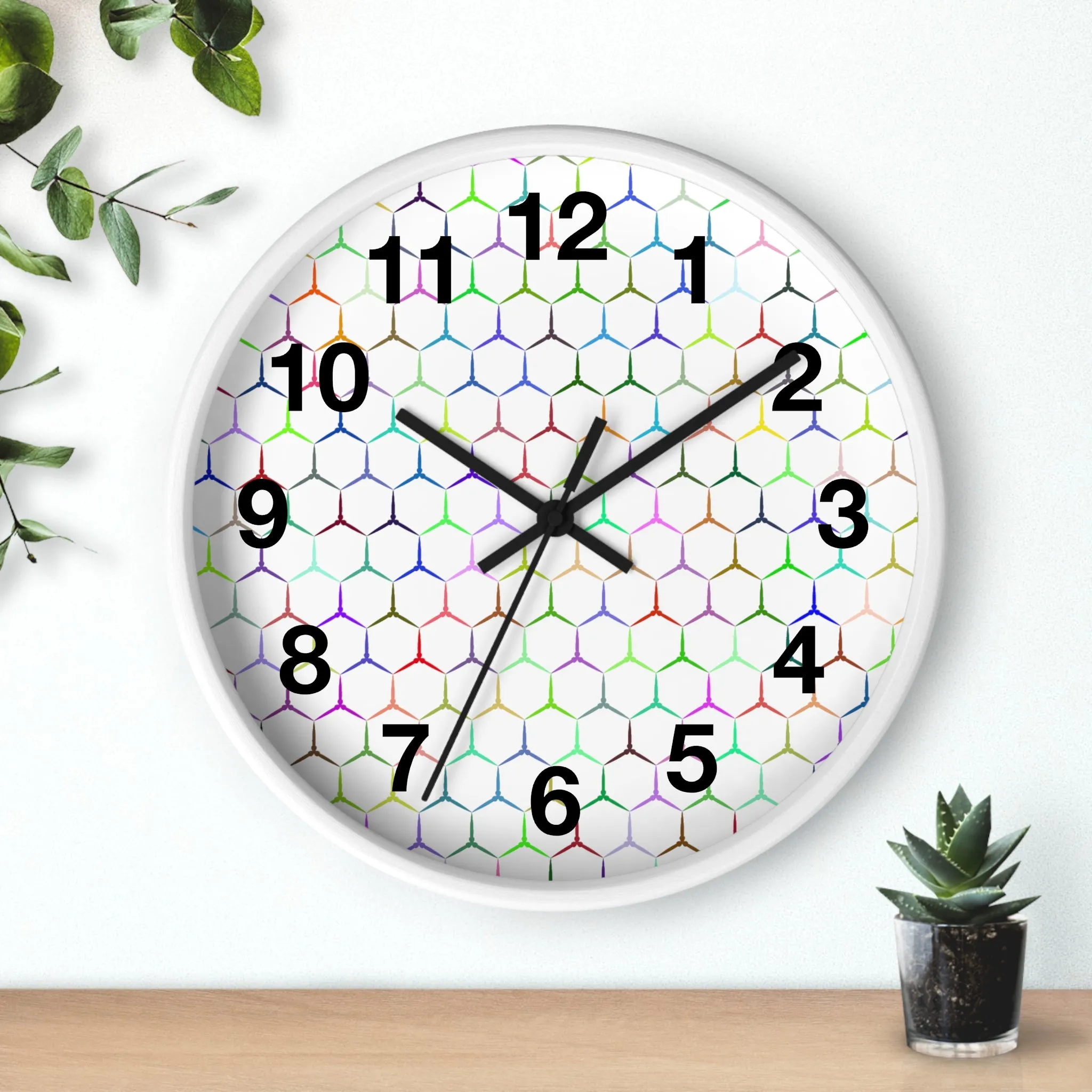 Colorful Hexagon Wall Clock, Geometric Shapes Wall Clock, Snake Skin Clock