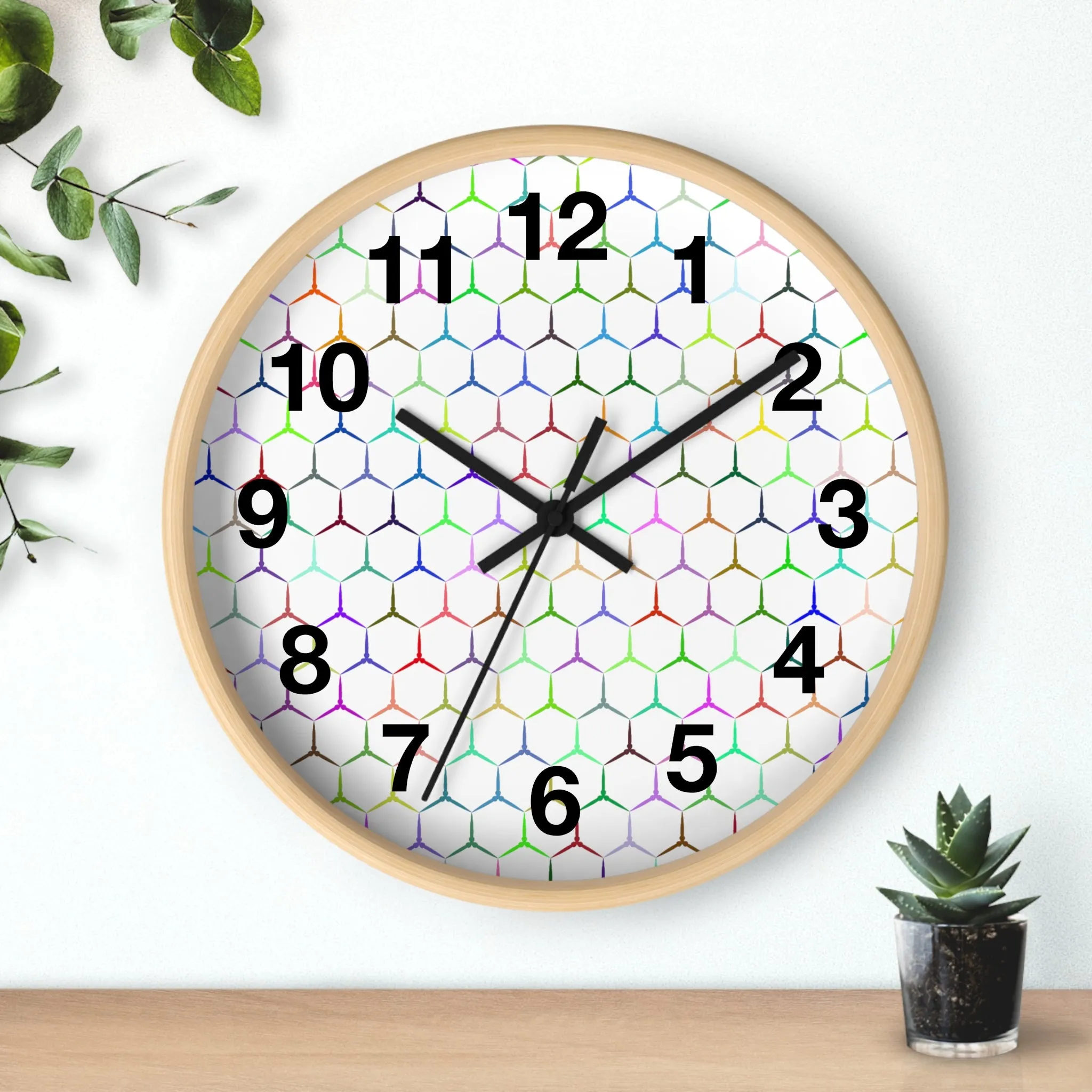 Colorful Hexagon Wall Clock, Geometric Shapes Wall Clock, Snake Skin Clock