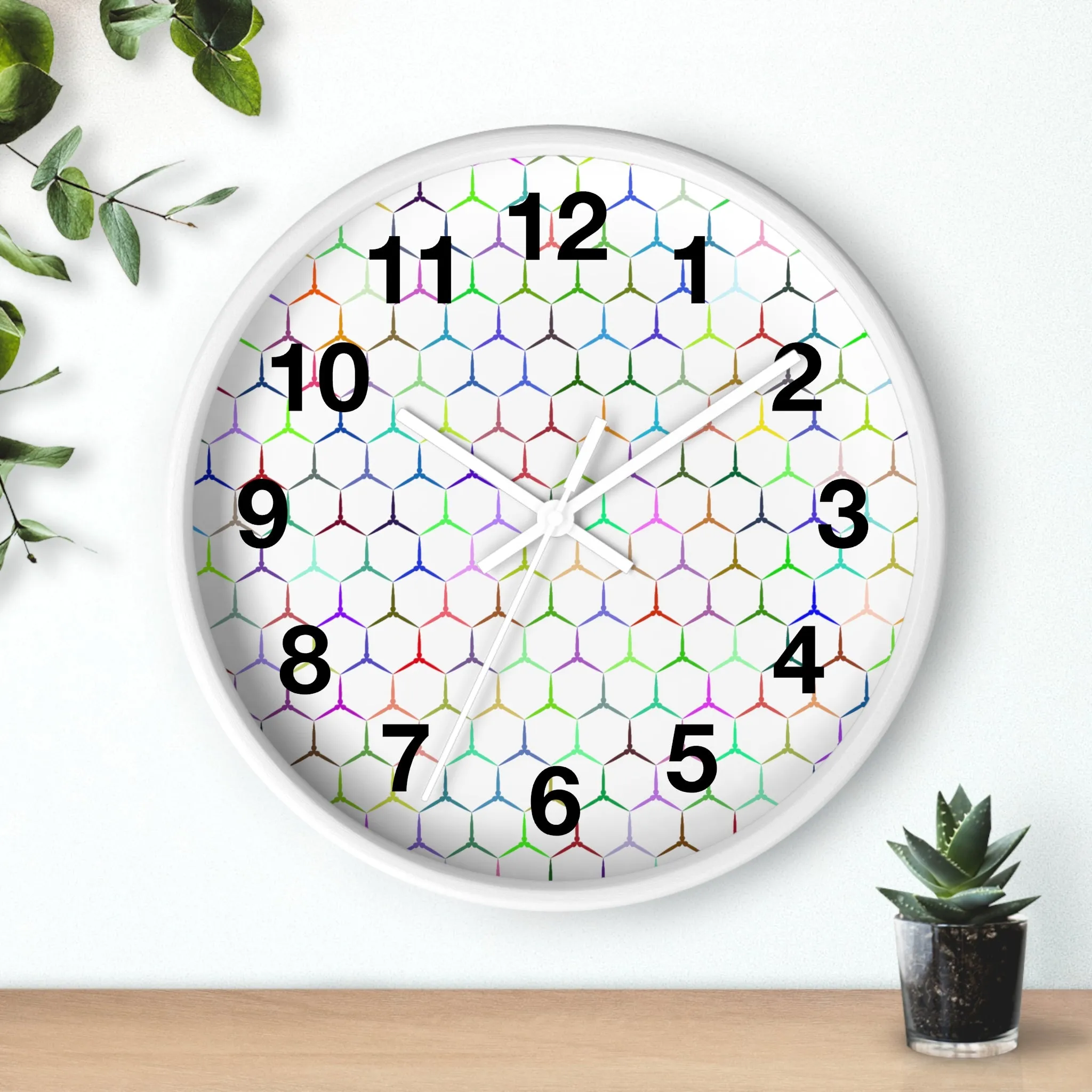 Colorful Hexagon Wall Clock, Geometric Shapes Wall Clock, Snake Skin Clock