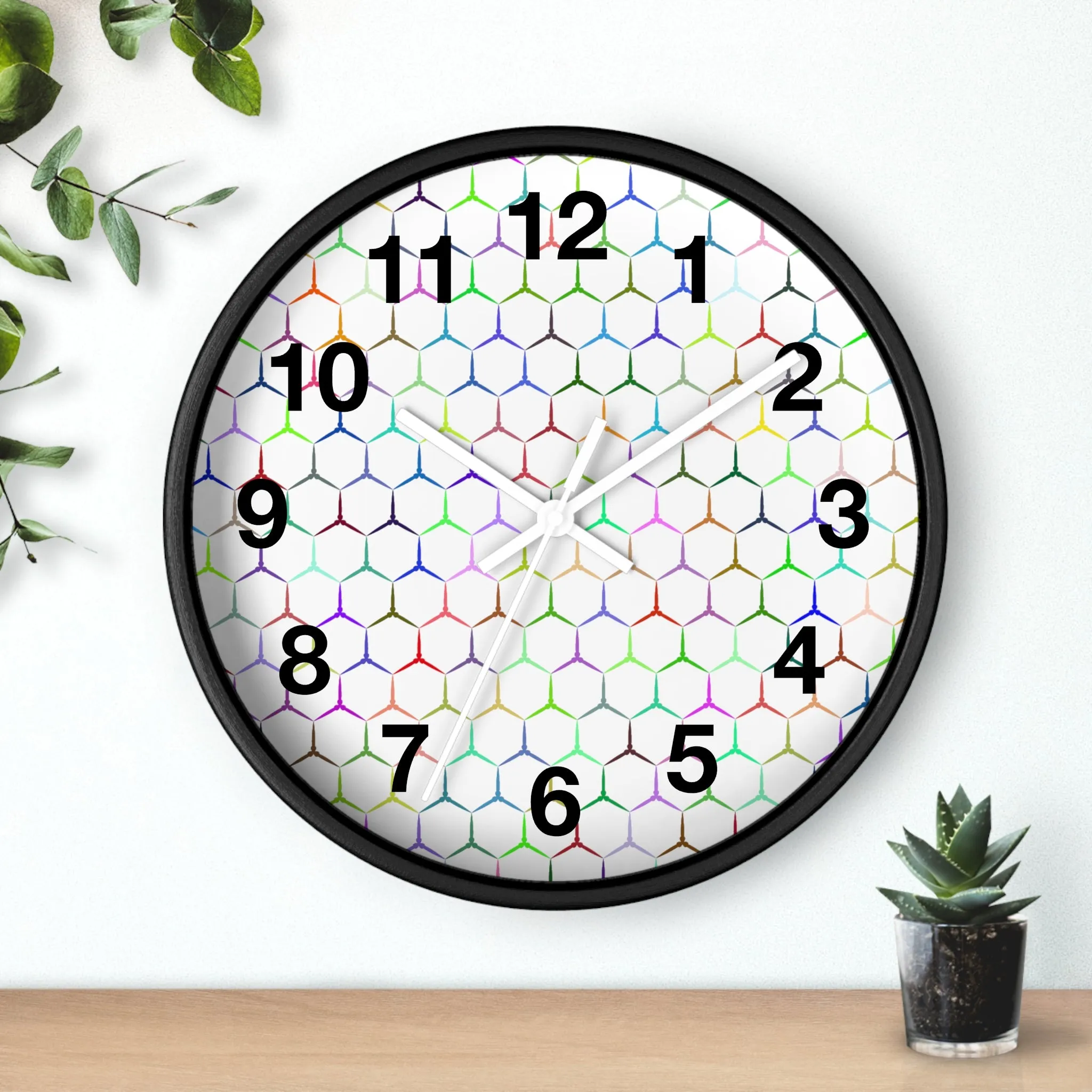 Colorful Hexagon Wall Clock, Geometric Shapes Wall Clock, Snake Skin Clock