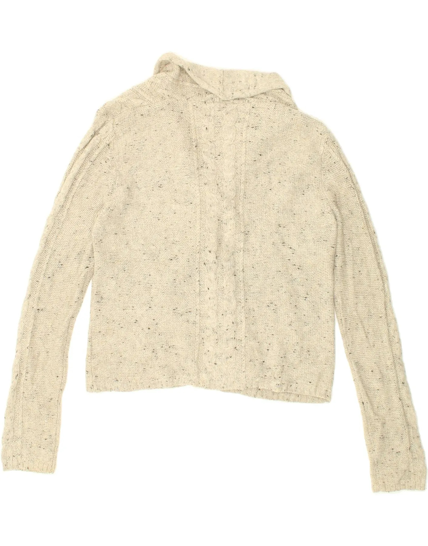 CONVERSE Womens Crop Open Cardigan Sweater UK 14 Large Beige Flecked