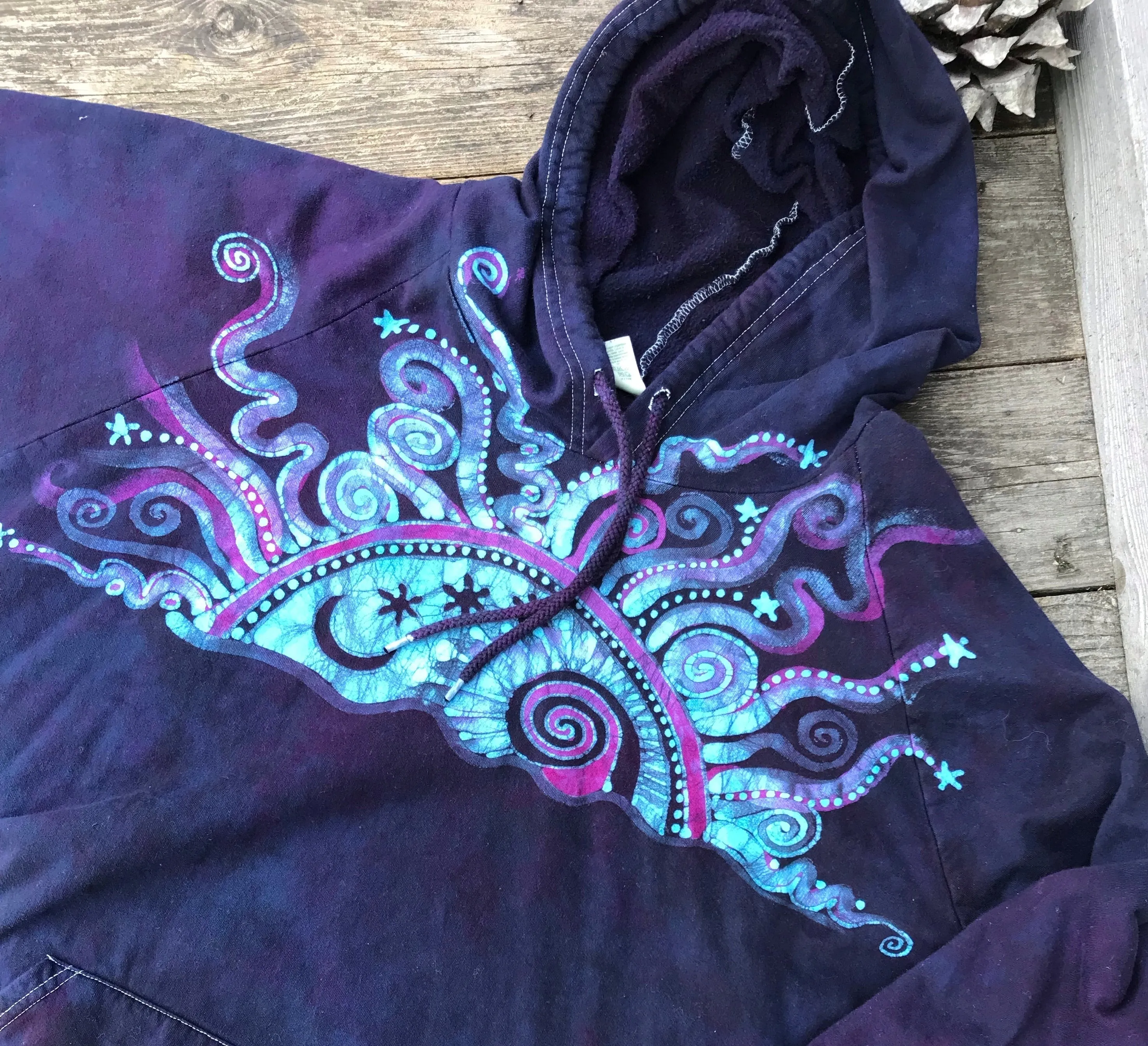 Cosmic Moonrise Pullover Batik Hoodie in Organic Cotton - Handmade Oversize in 3X