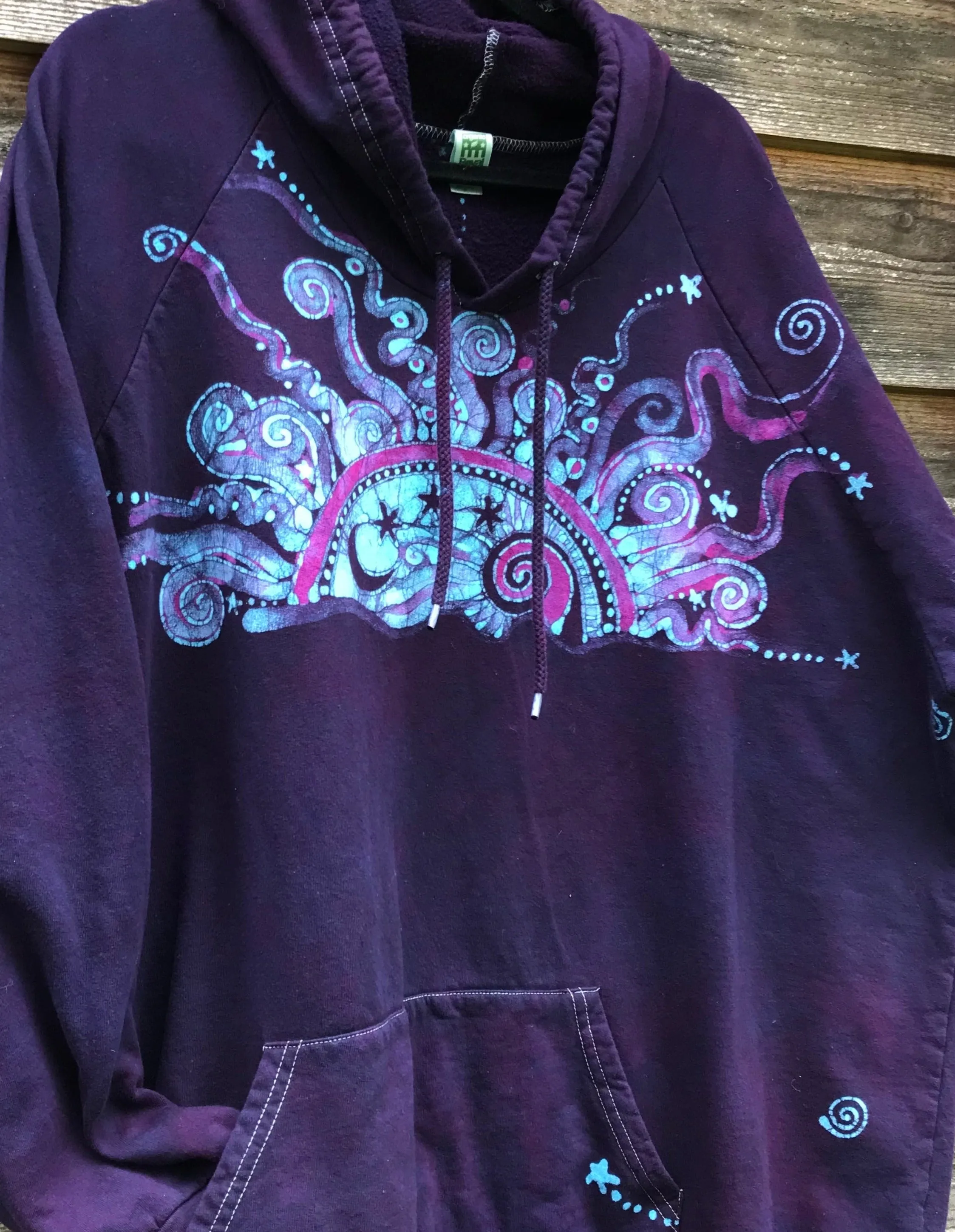 Cosmic Moonrise Pullover Batik Hoodie in Organic Cotton - Handmade Oversize in 3X