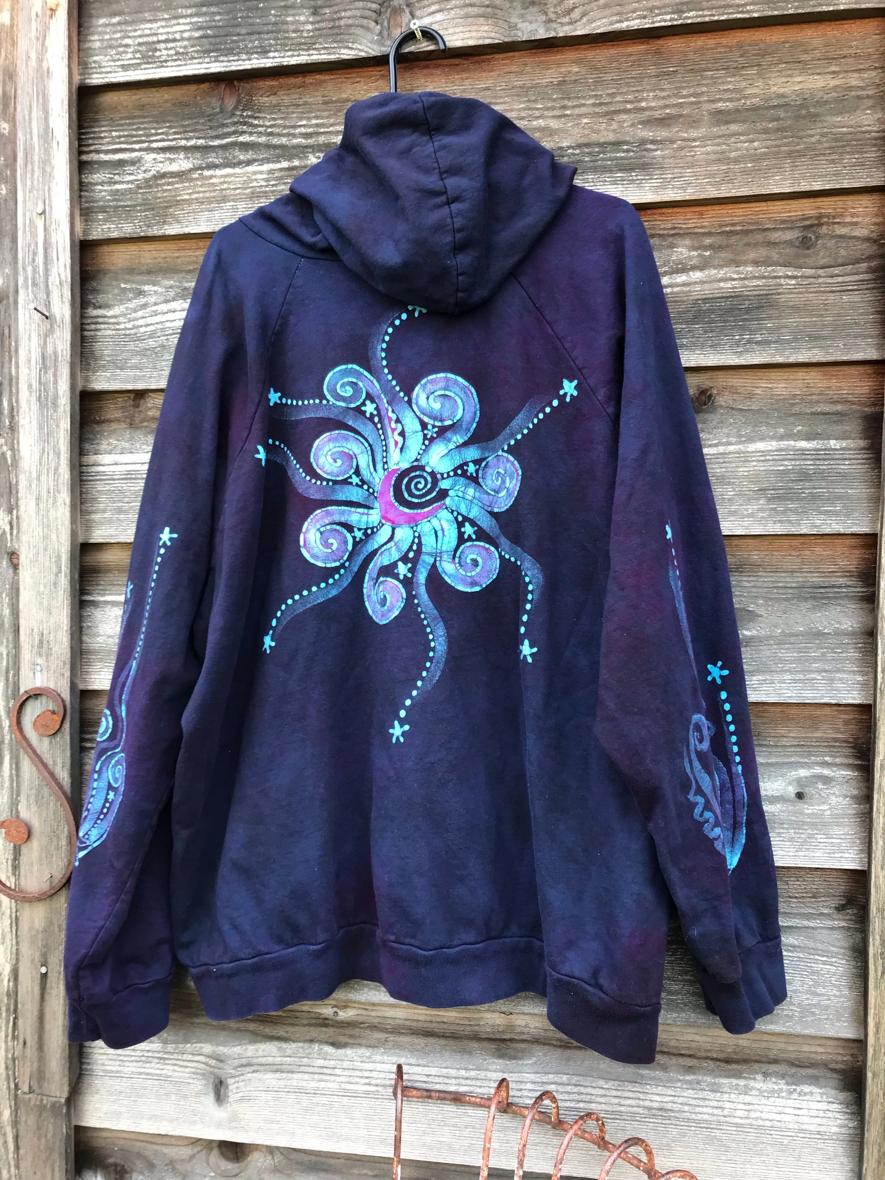 Cosmic Moonrise Pullover Batik Hoodie in Organic Cotton - Handmade Oversize in 3X