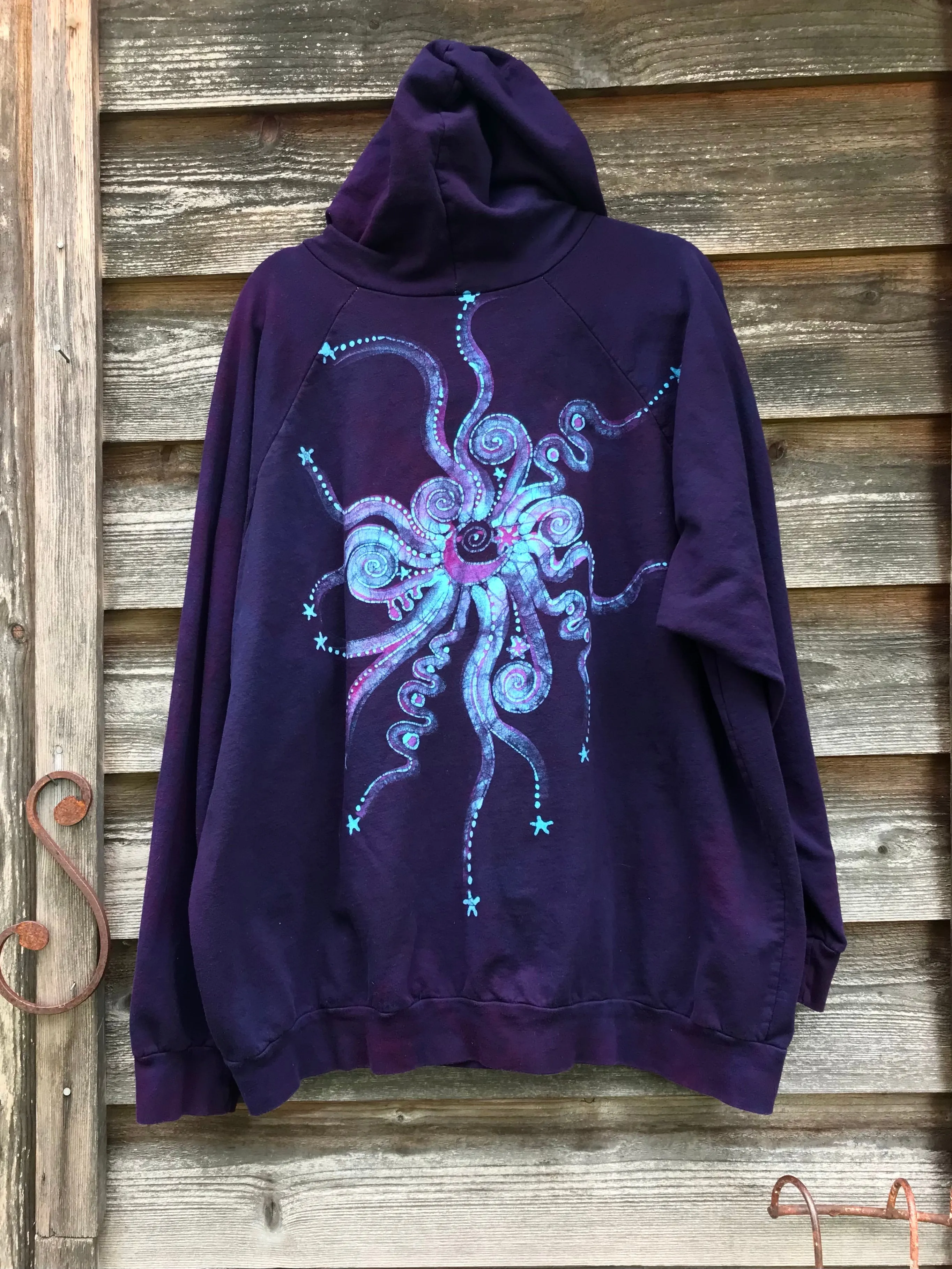 Cosmic Moonrise Pullover Batik Hoodie in Organic Cotton - Handmade Oversize in 3X