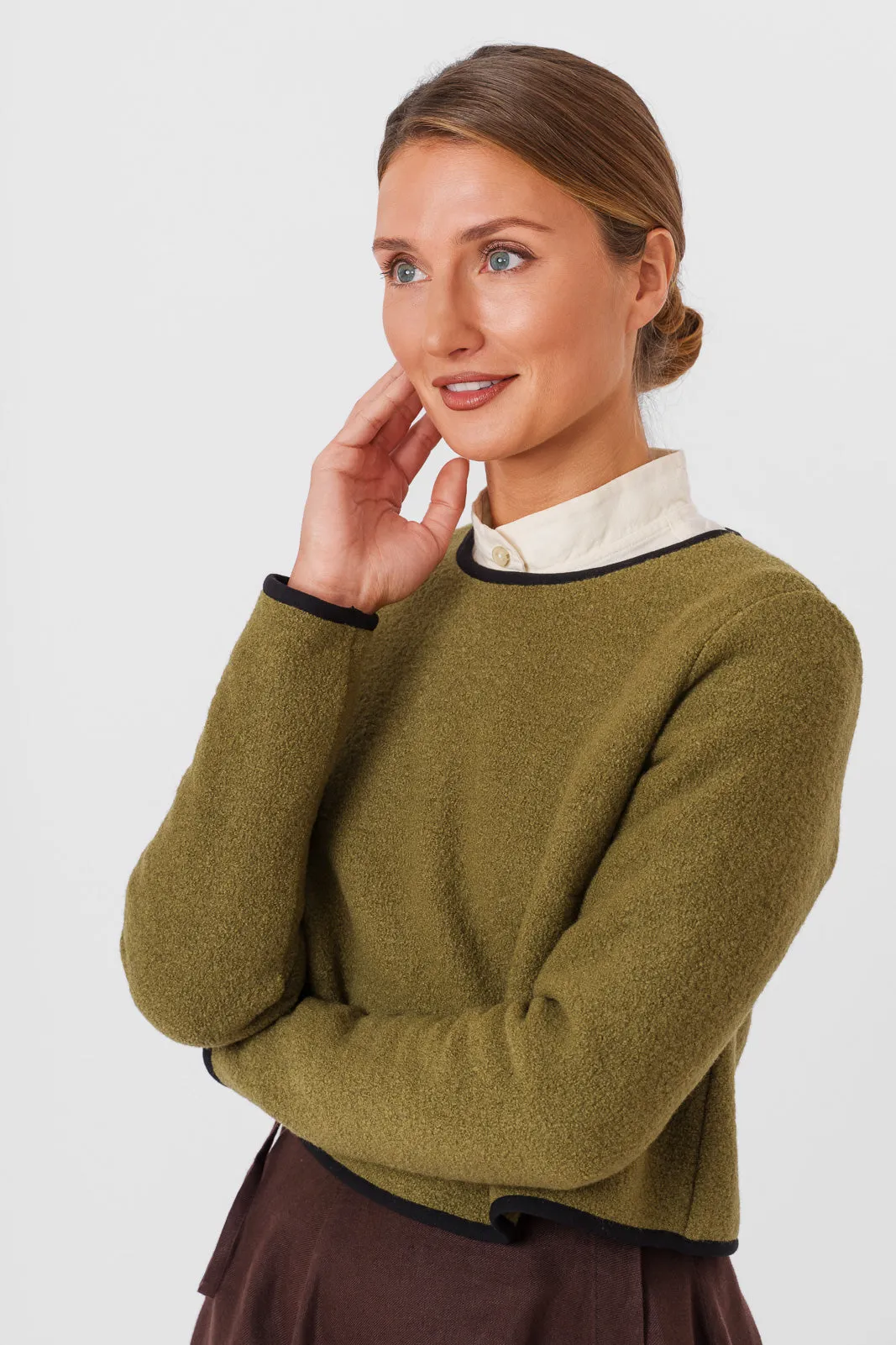 Crop Sweater, Wool, Moss Green