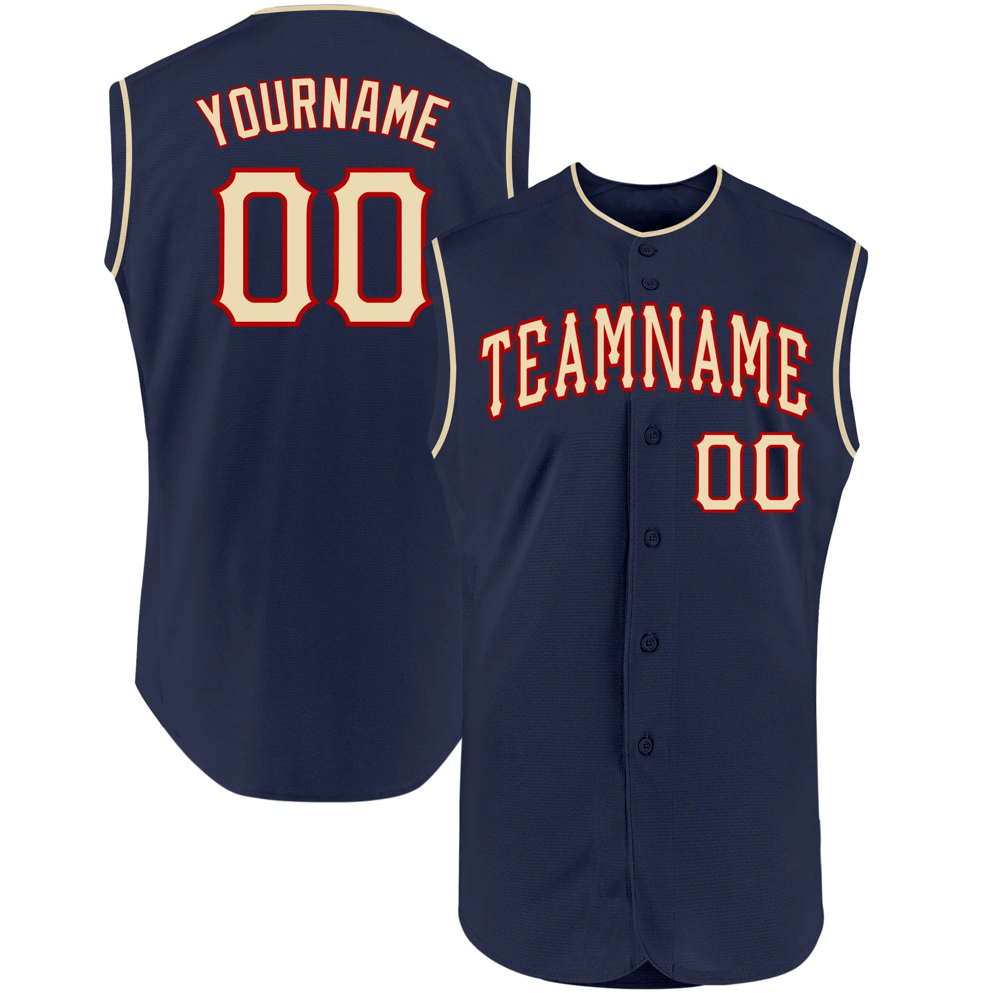 Custom Navy Cream-Red Authentic Sleeveless Baseball Jersey