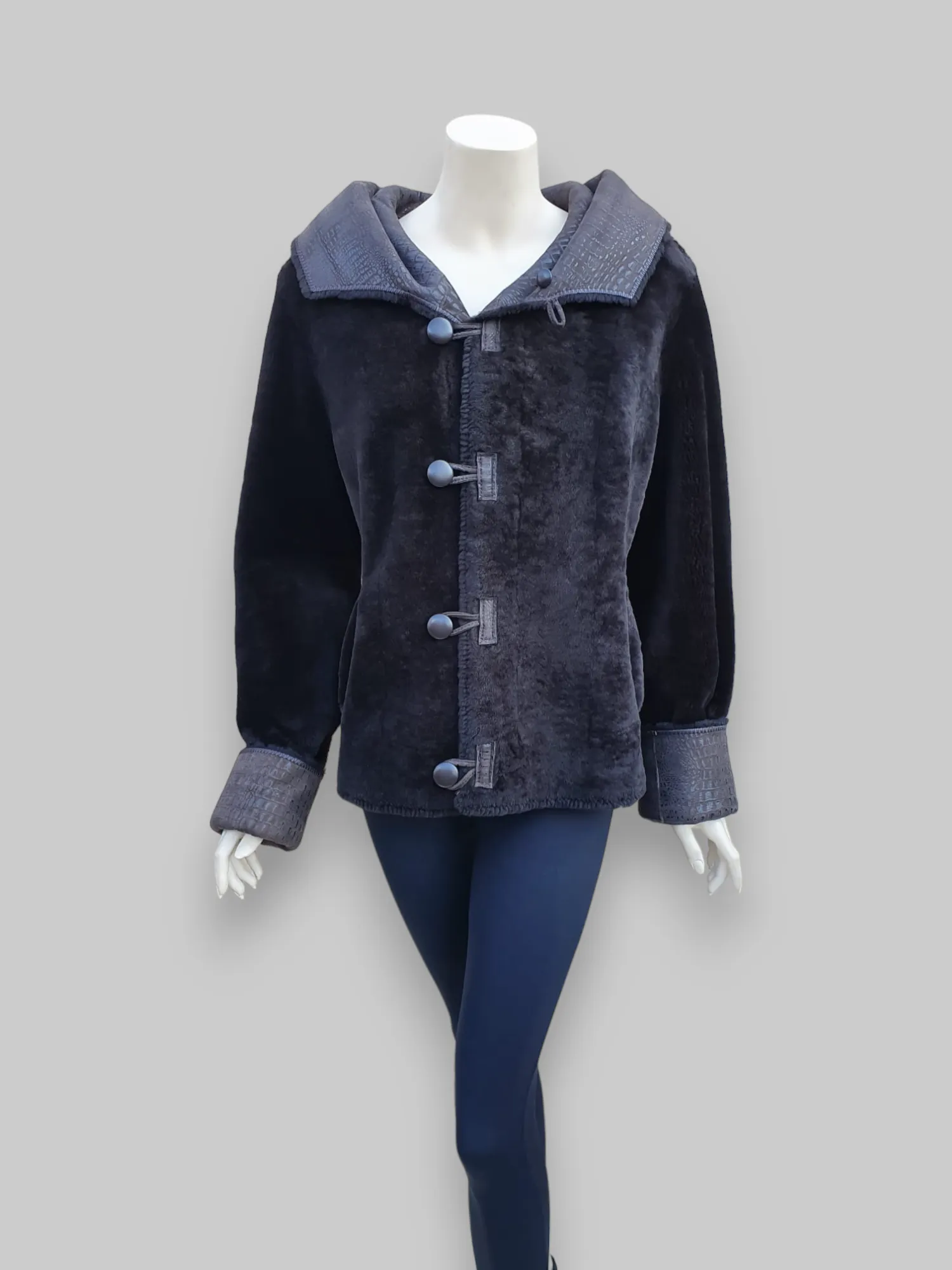 Dark Merinillo Vernice Shearling Jacket -Size 40