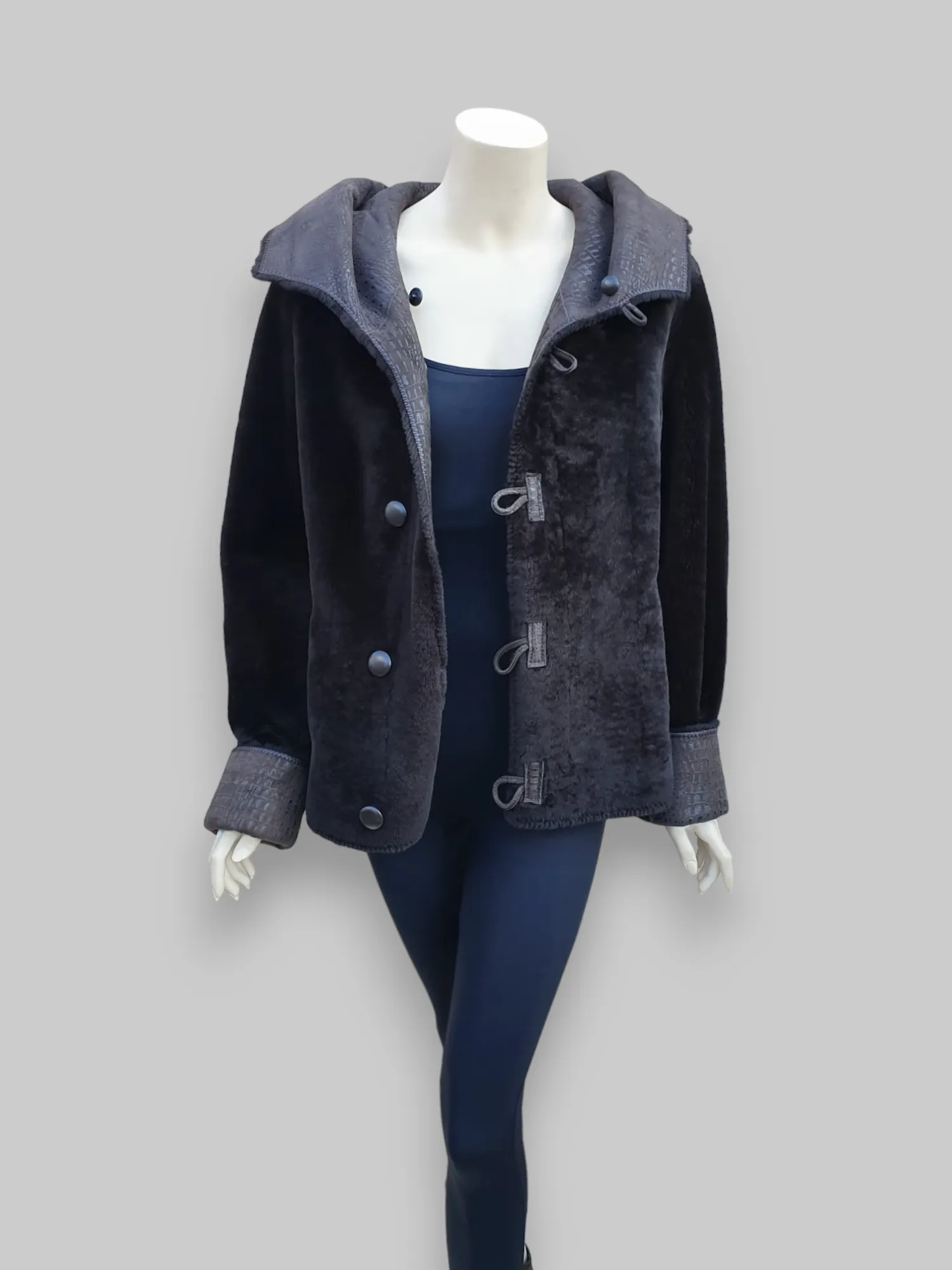 Dark Merinillo Vernice Shearling Jacket -Size 40