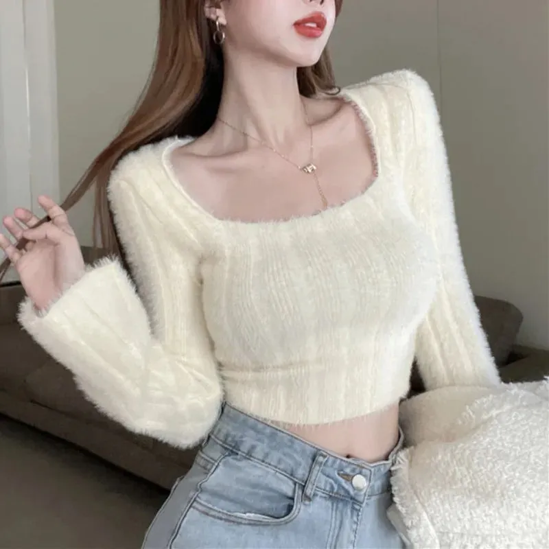 deanwangkt Autumn Winter Knitting Crop Tops Women Skinny Sweaters Bottom Shirts Fashion Female Long Sleeve Pullover Casual Knitted Sweater