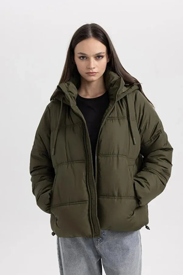 Defacto Women's Waterproof Hooded Faux Fur Puffer Coats