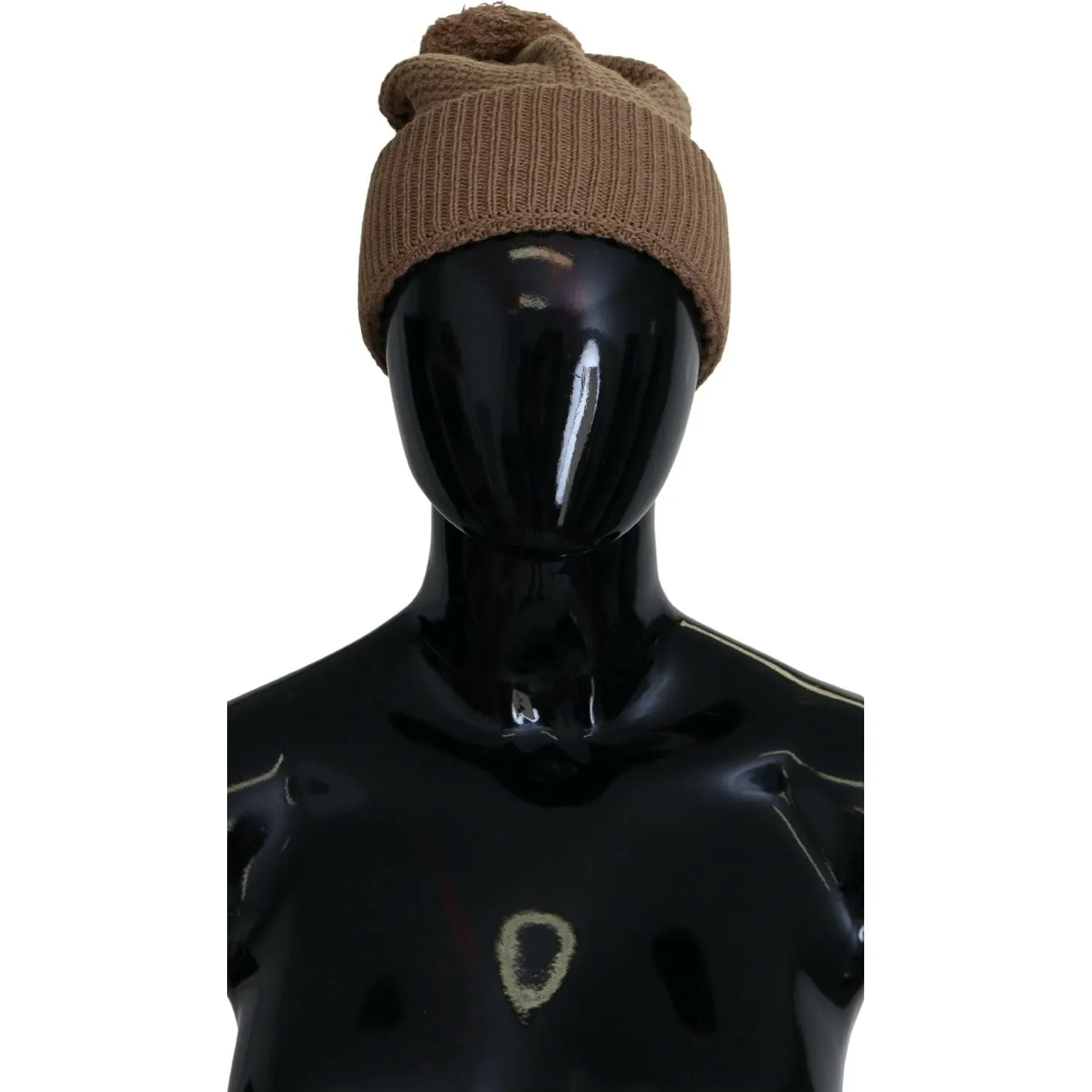 Dolce & Gabbana Elegant Camel Knit Beanie with Fur Accent