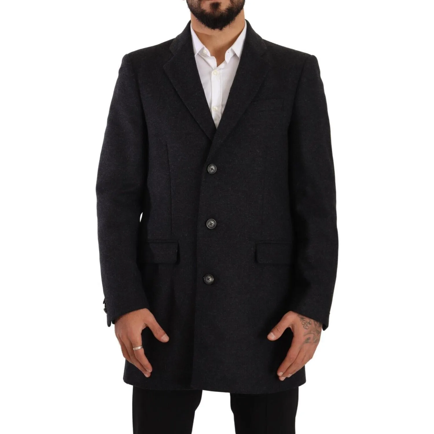 Dolce & Gabbana Elegant Dark Grey Woolen Overcoat