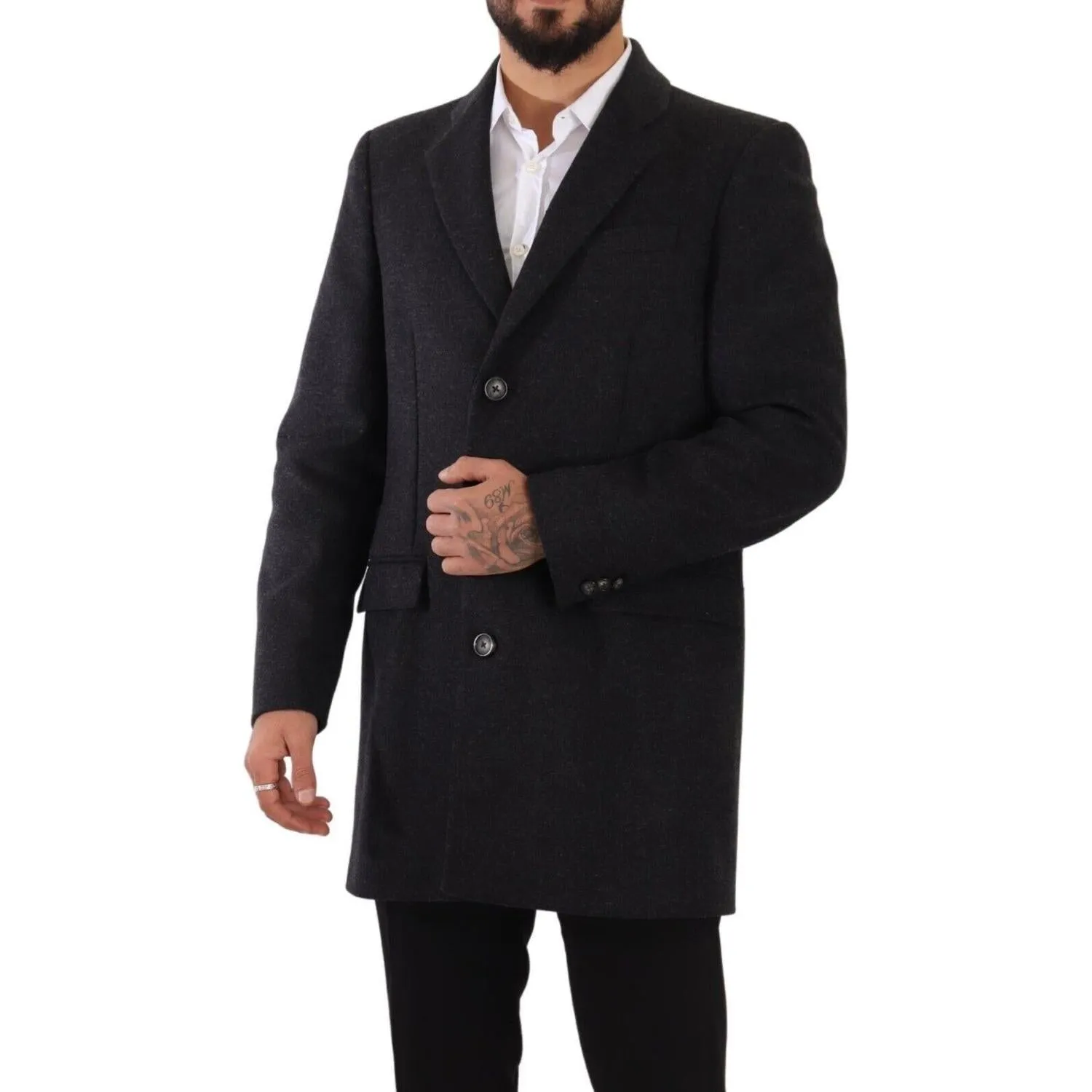 Dolce & Gabbana Elegant Dark Grey Woolen Overcoat