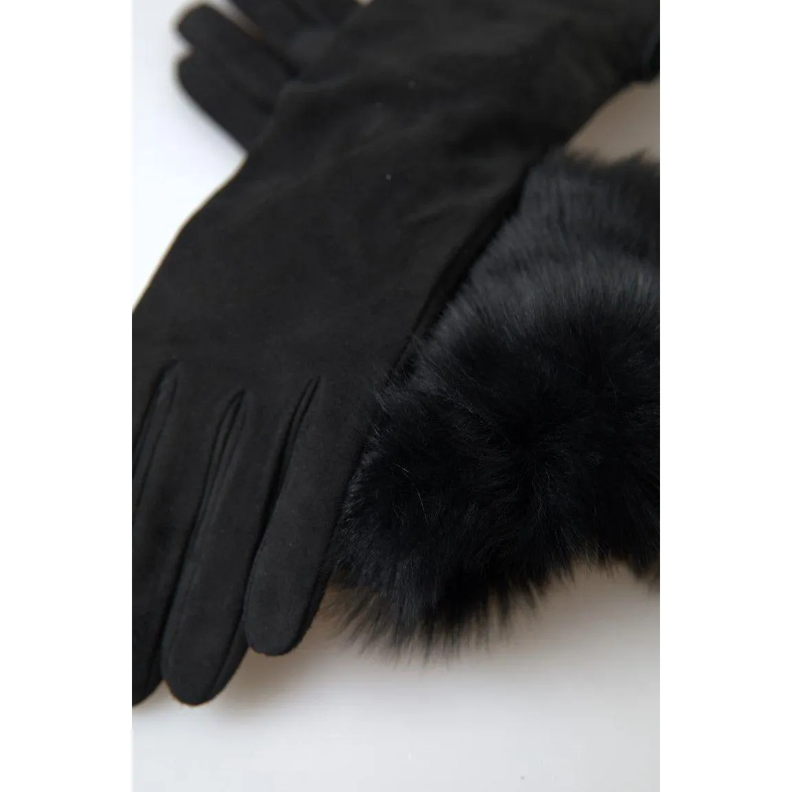 Dolce & Gabbana Elegant Leather Elbow Length Gloves with Fur Trim